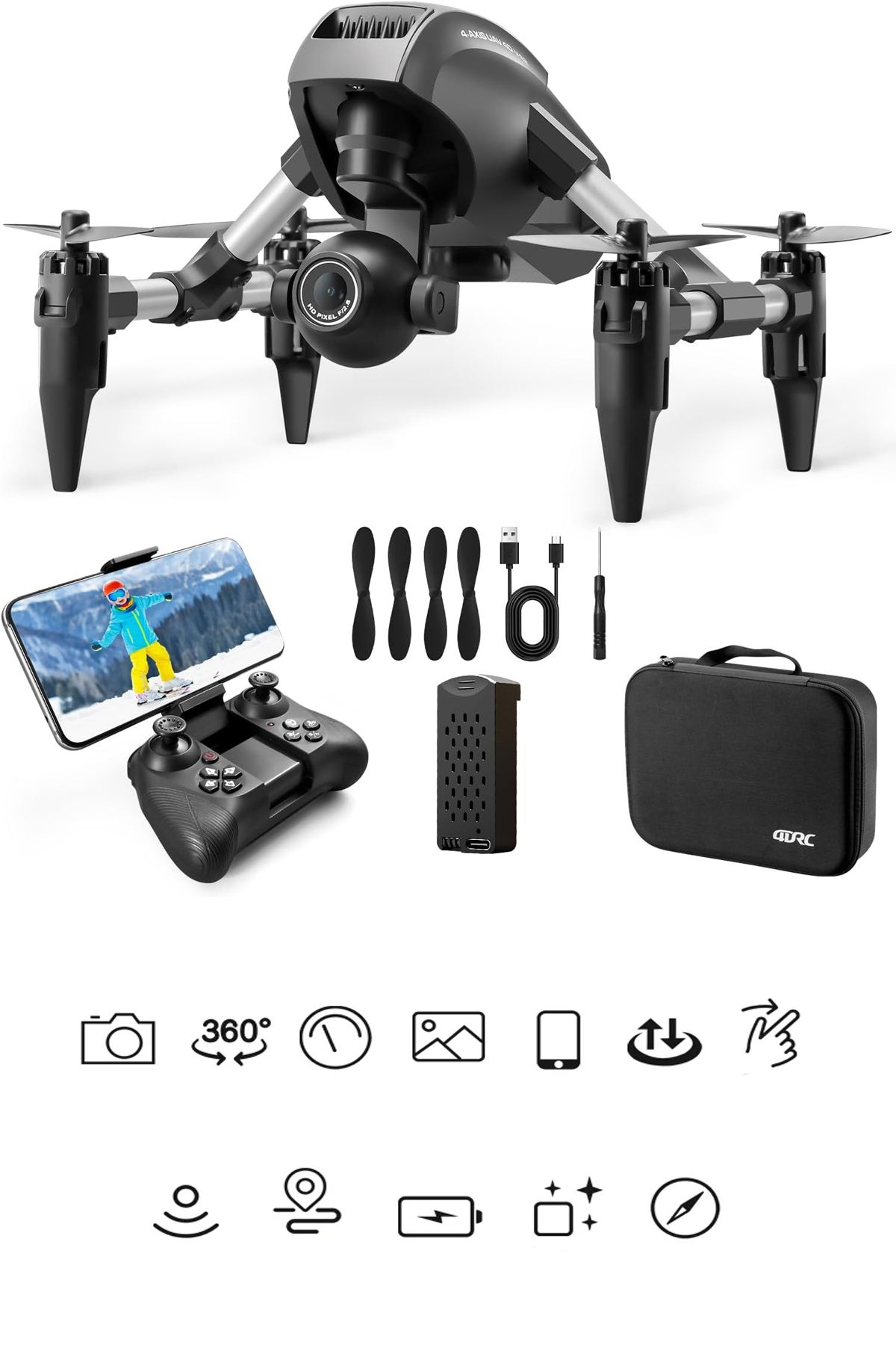oyuncakgidiyor HD Kameralı Taşıma Çantalı Mini Drone Otomatik İniş Kalkış WiFi APP Kontrol Drone