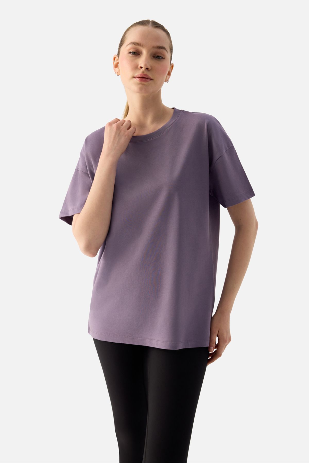 Superstacy Elora Rahat Kalıp Oversize Koyu Lila Tişört