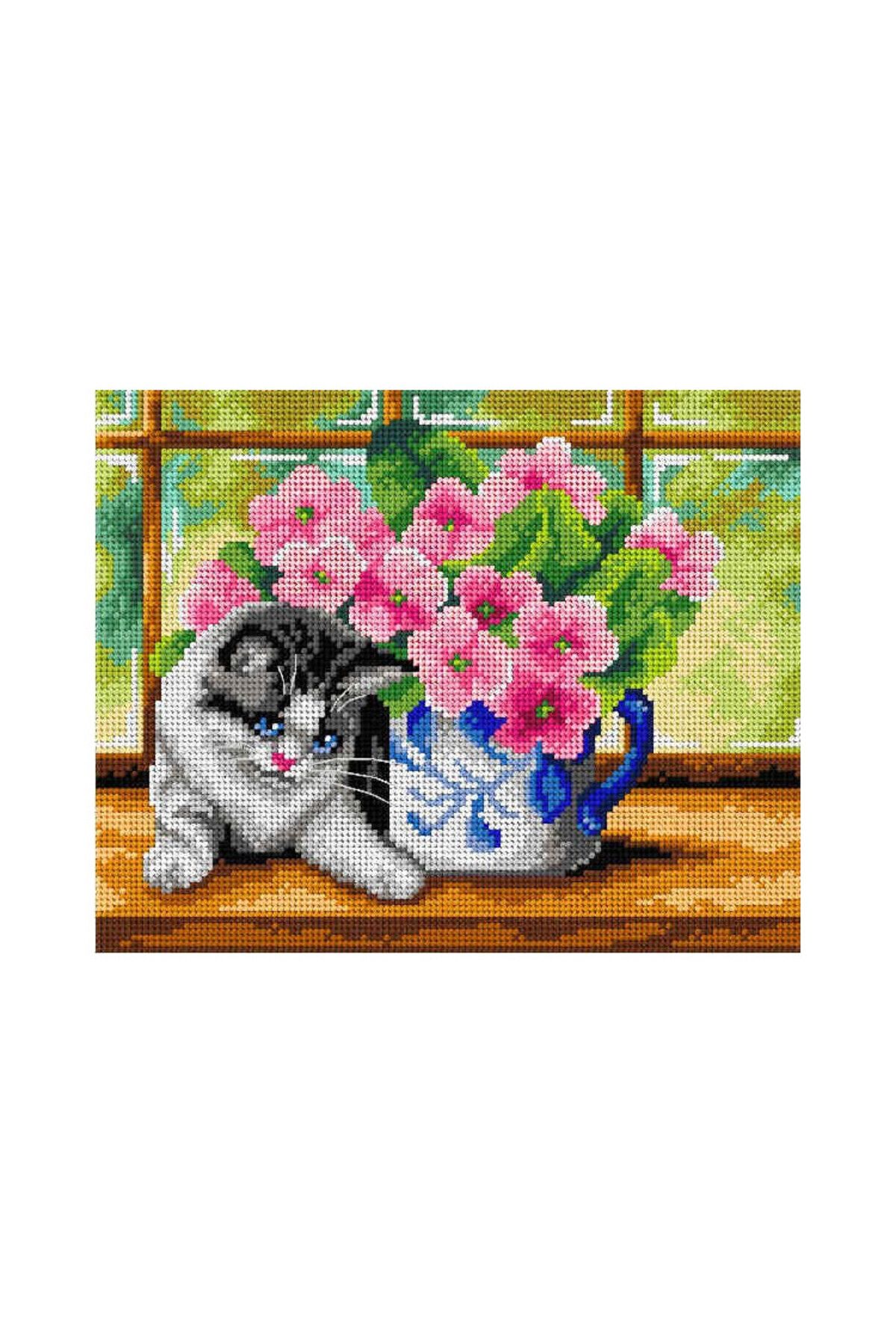 Orchidea Baskılı Goblen Kedi 3007 24*34 cm