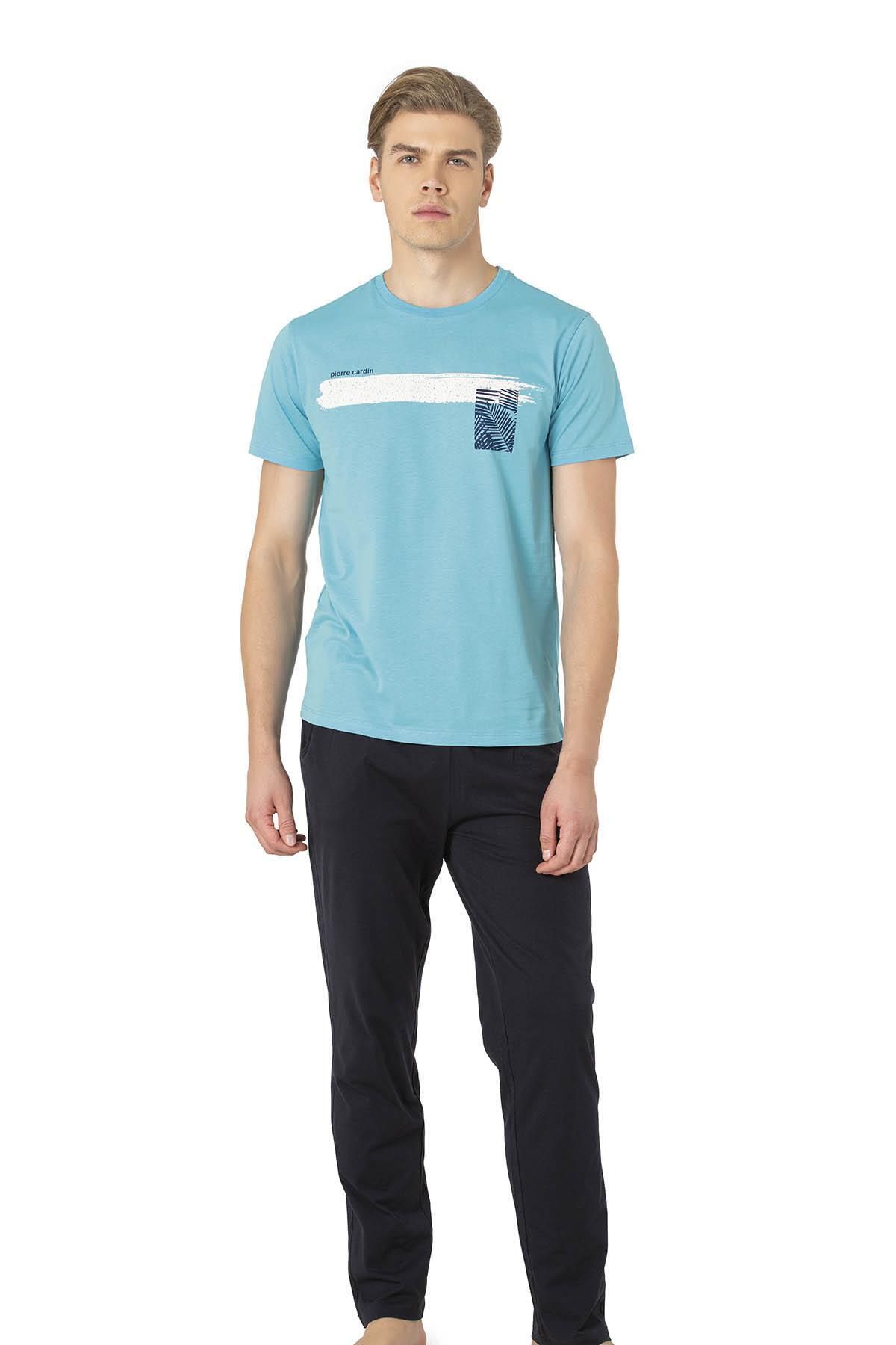 Pierre Cardin , Bisiklet Yaka, Baskılı, Yazlık Pijama Takım, %100 Pamuk