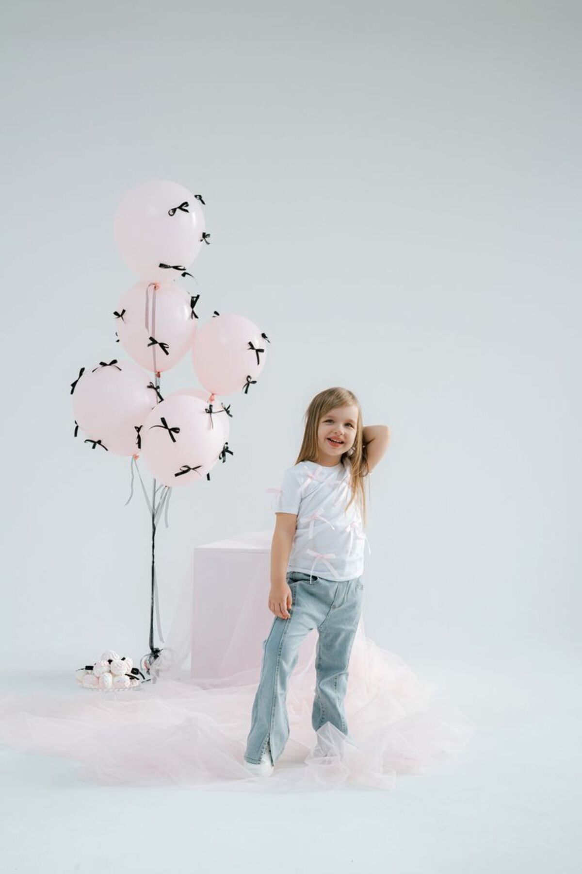 PartyPoo Siyah Fiyonk Kurdeleli, Pembe Balon Seti – Doğum Günü & Baby Shower Için Parti Dekoru Fiyonklu Balon