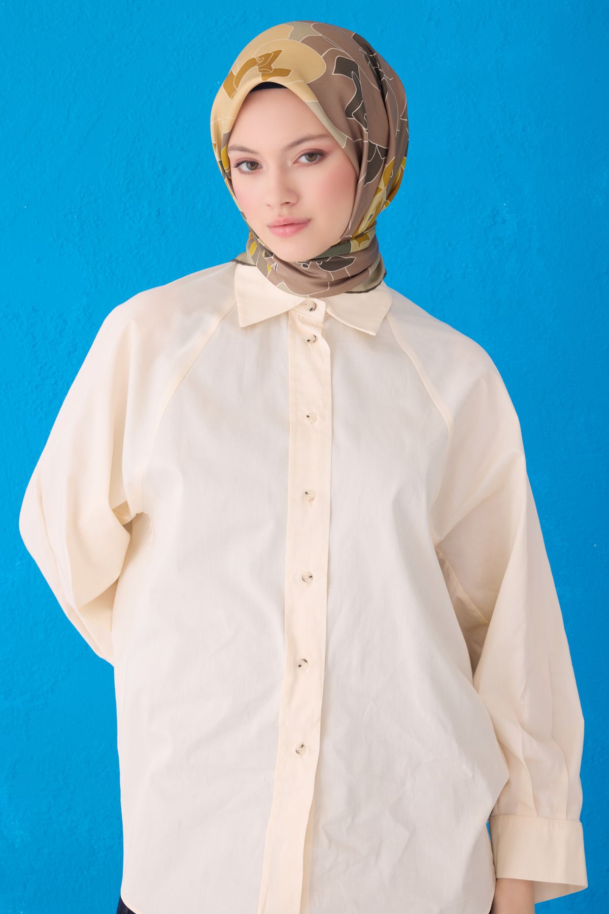 Belli Twill İpek Eşarp 4127D Çiçekli Desen Vizon-Sarı-30