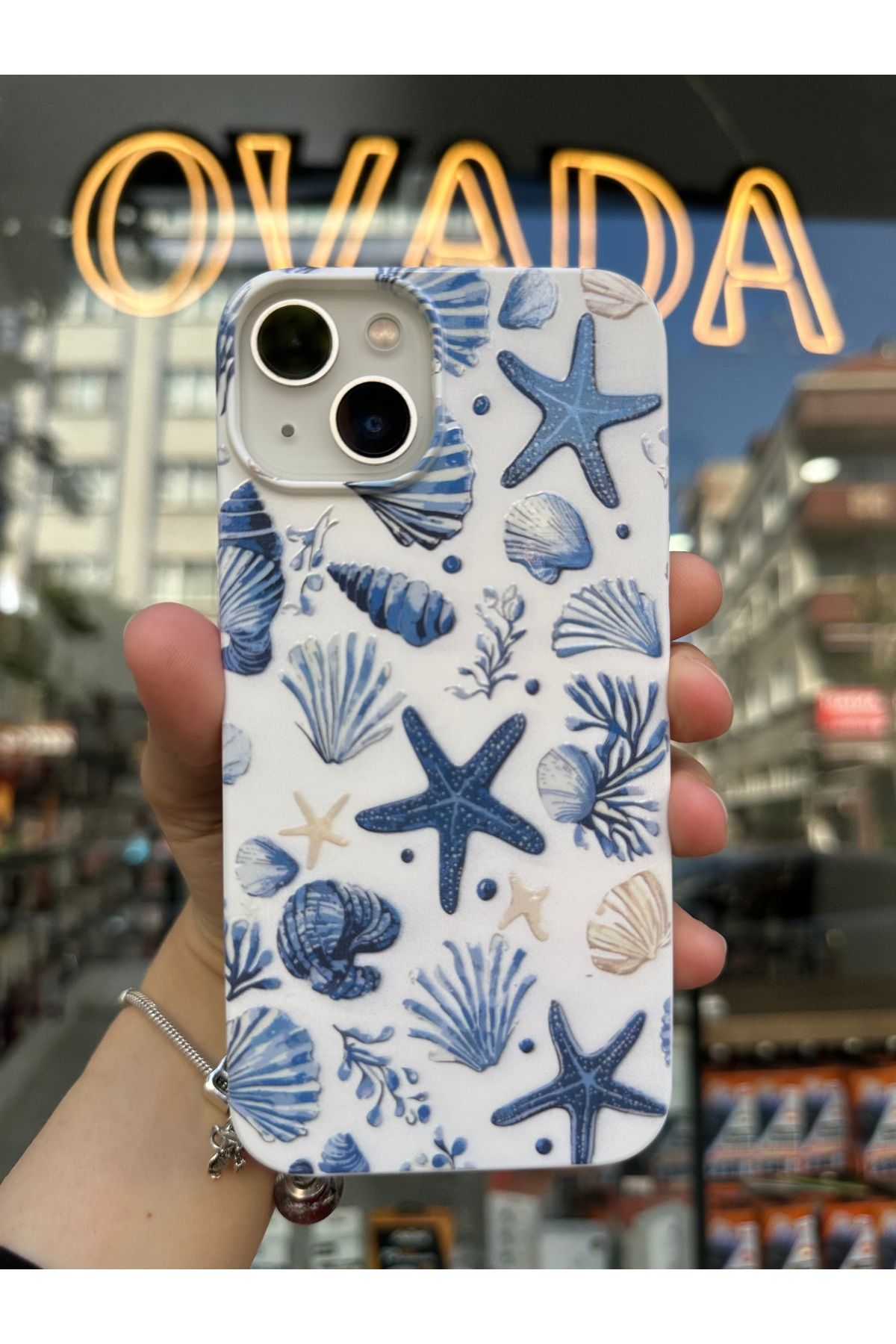 OVADA iPhone 13/14 Uyumlu Kamera Çıkıntılı Yaz Temalı Deniz Yıldızı Baskılı İçi Kadife Silikon Kılıf