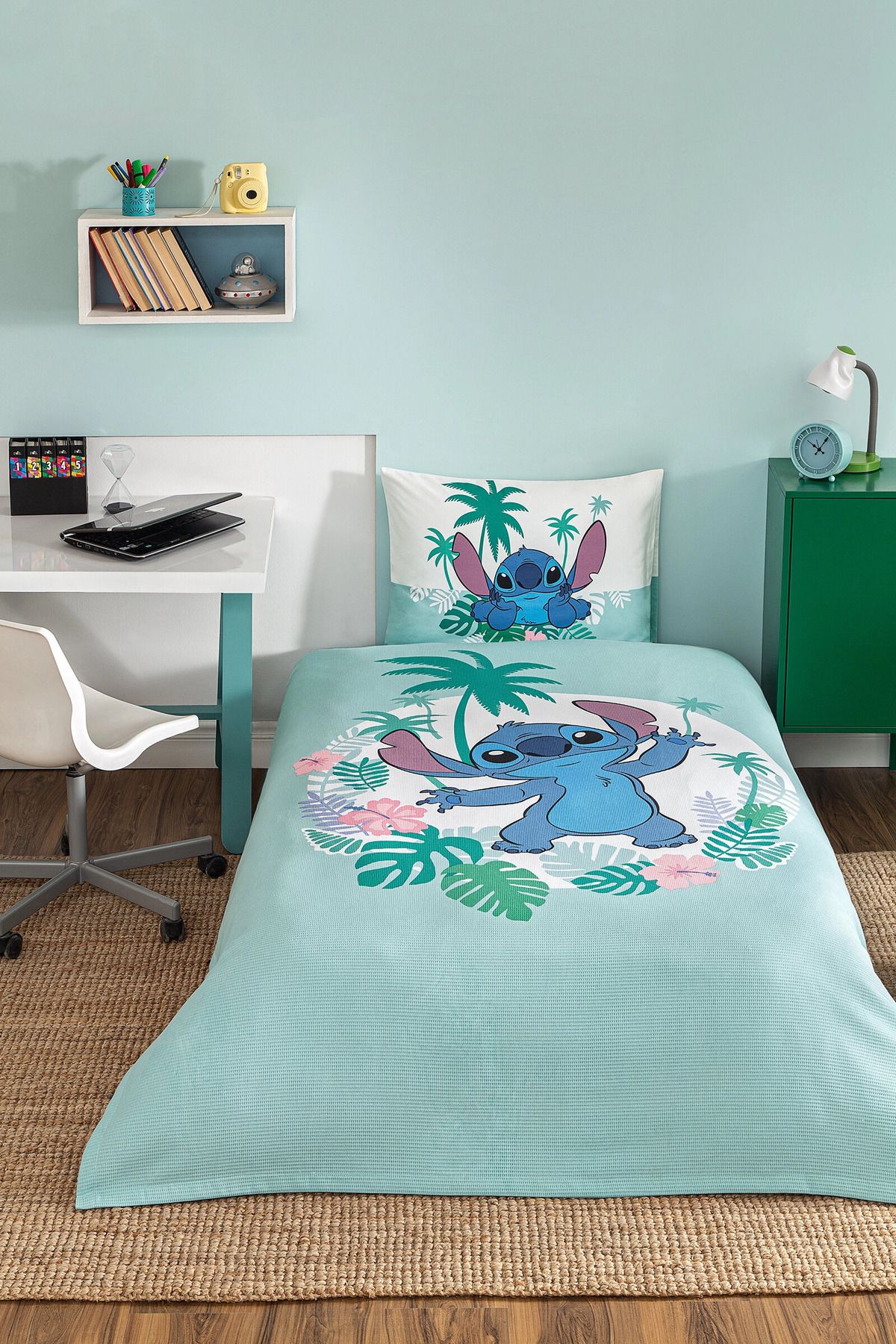 Özdilek Tek Kişilik Disney Lisanslı Lastikli Çarşaf Çocuk Pike Takımı Stitch Summer