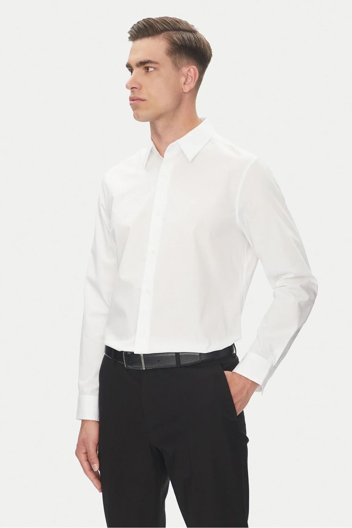Calvin Klein Erkek Uzun Kollu Klasik Kesim Gömlek - Beyaz