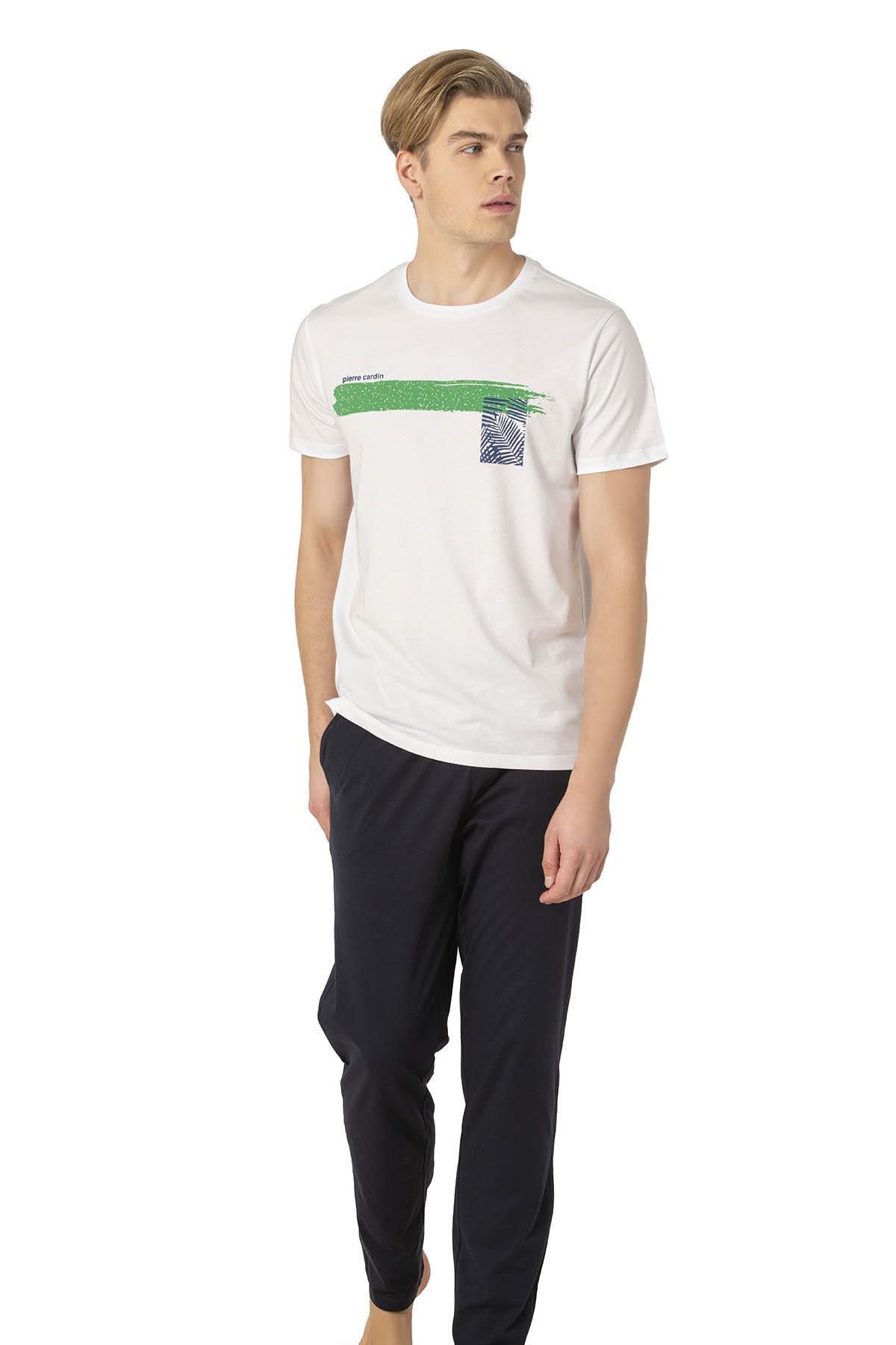 Pierre Cardin , Bisiklet Yaka, Baskılı, Yazlık Pijama Takım, %100 Pamuk