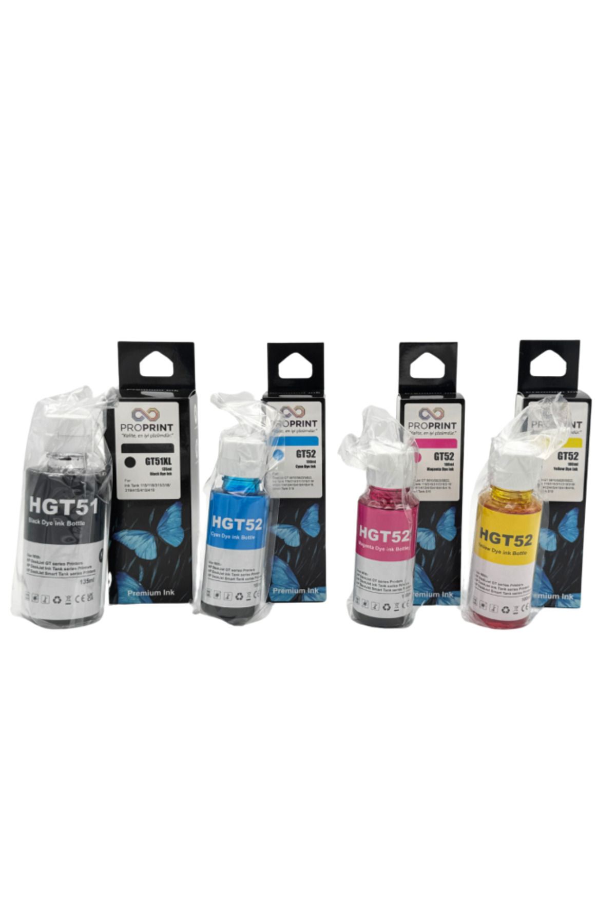 Proprint Hp GT51XL-GT52XL 4 Renk Muadil Mürekkep Seti Renkliler 100 Ml Siyah 135 Ml 315