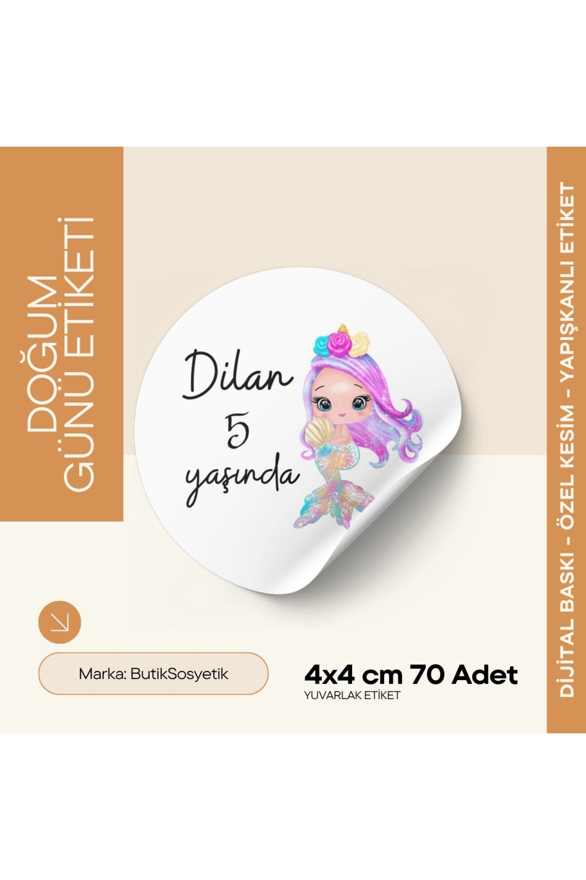 ButikSosyetik Doğum günü Yuvarlak Yapışkanlı Etiket 4x4 cm 70 Adet - Butiksosyetik