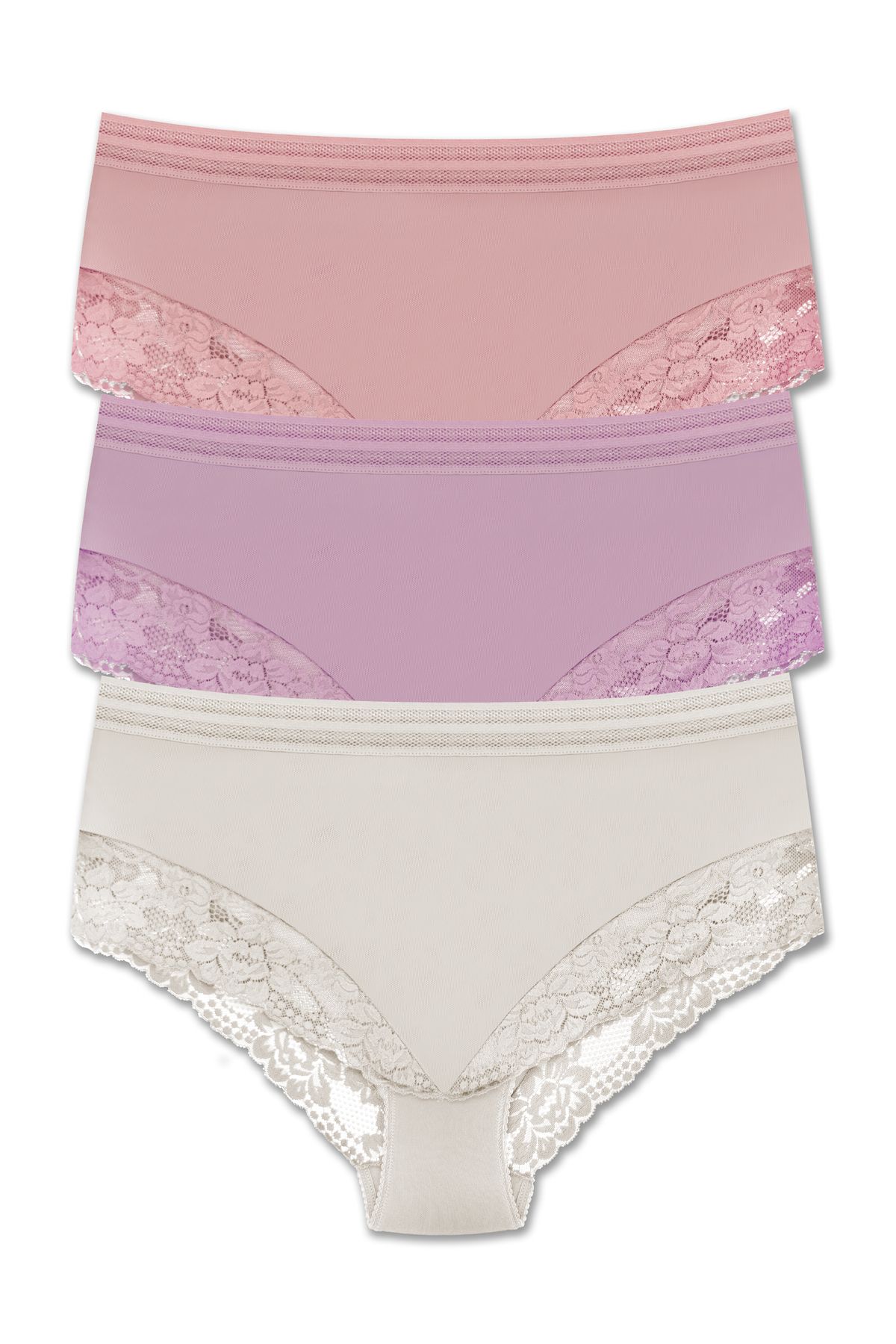 ZENA UNDERWEAR 3'lü Tül ve Dantel Detaylı Lastikli Yüksek Bel Büyük Beden Kadın Külot