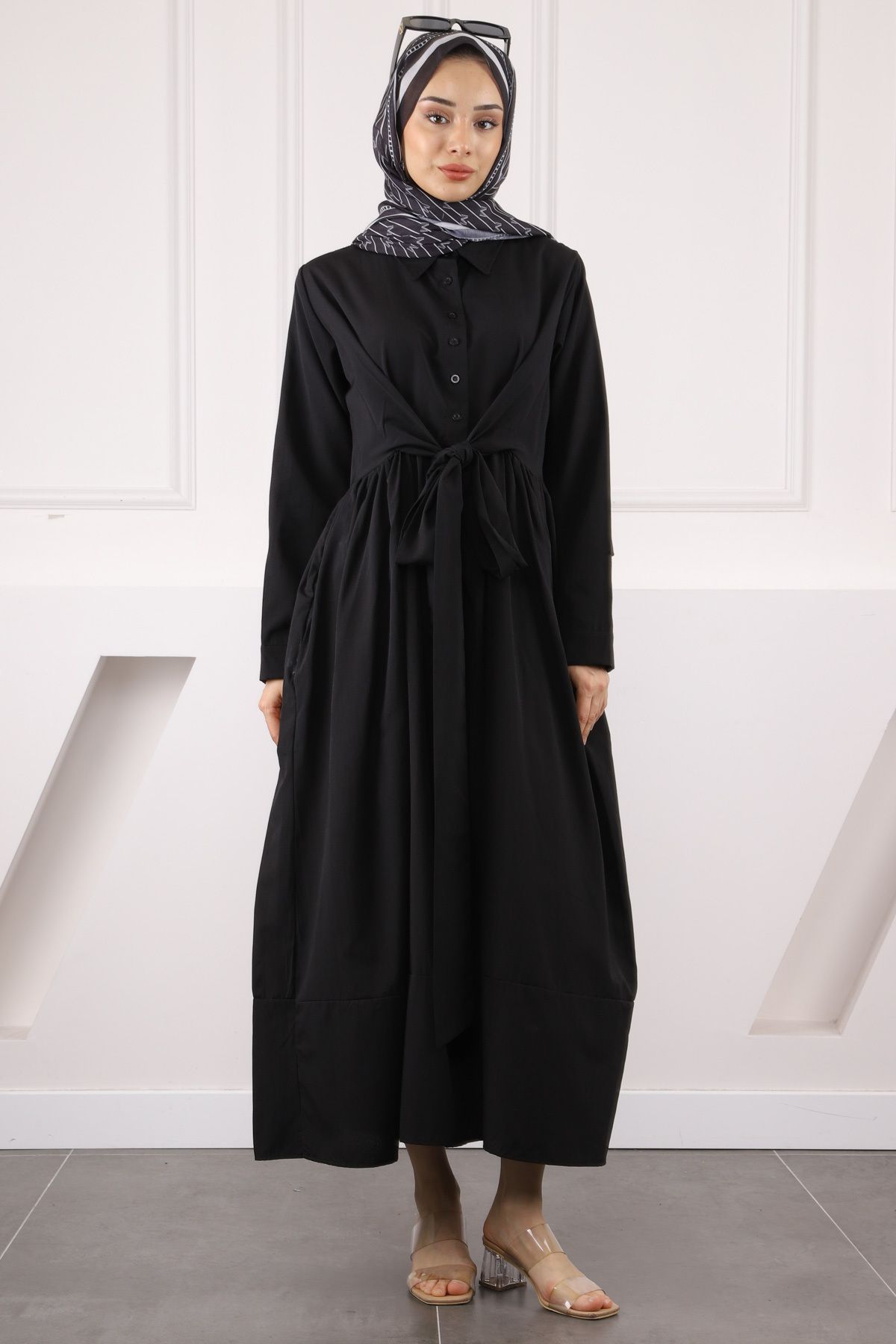 İmajButik Siyah Bel Kuşaklı Elbise