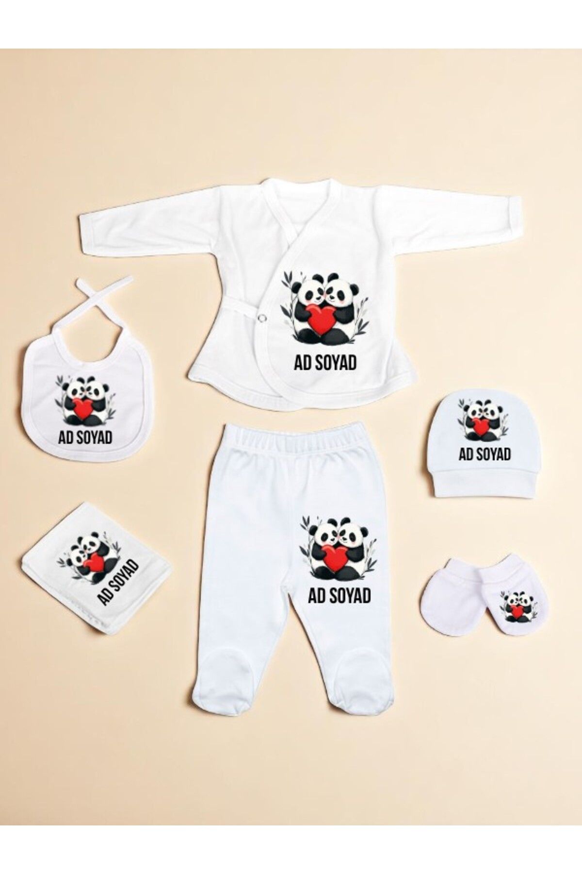 lili hediyelik Kalpli Panda Baskılı Bebek Hastane Çıkış Seti Yeni Doğan Bebek Hediyesi Bebeğe Hediye