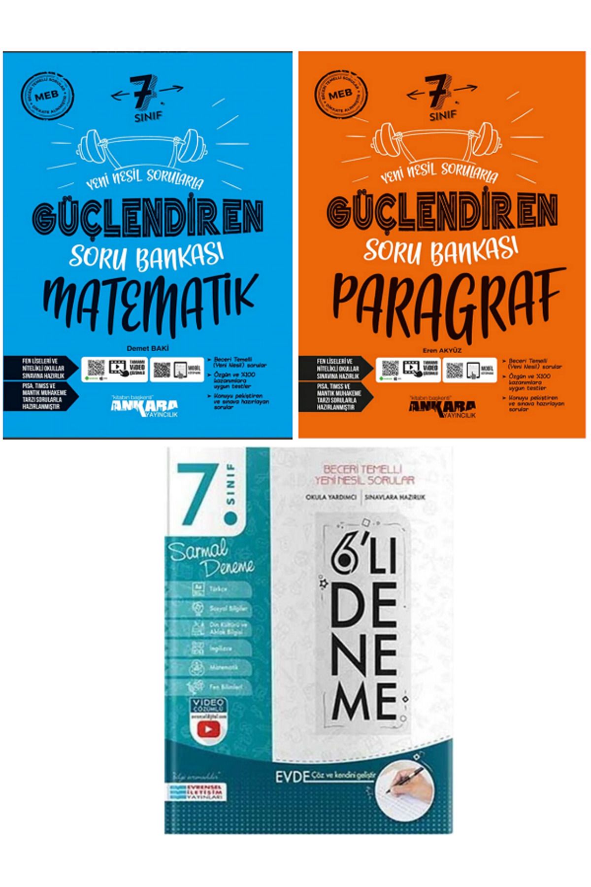 Evrensel İletişim Yayınları 7.Sınıf Ankara Güçlendiren Matematik + Paragraf Soru Bankaları + Evrensel 6'Lı Sarmal Deneme /3KİTAP