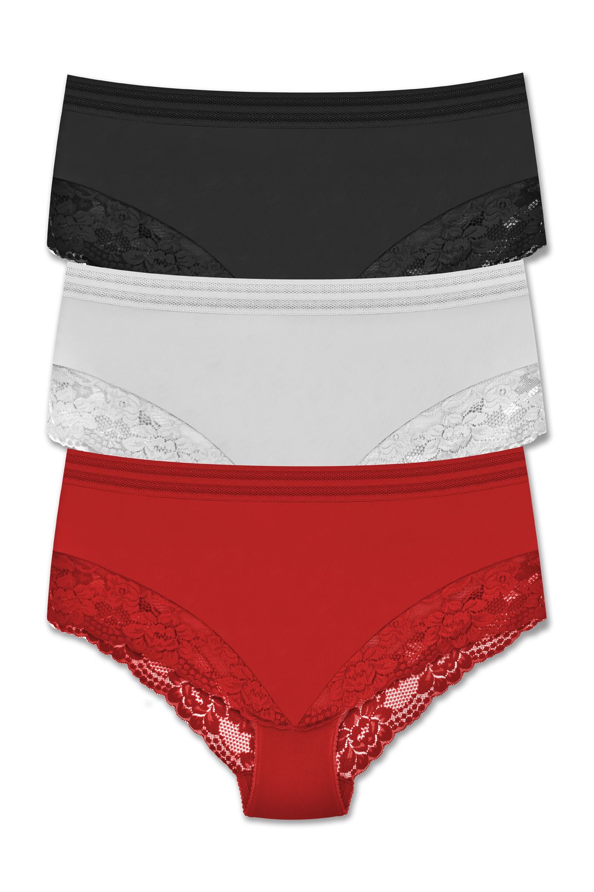 ZENA UNDERWEAR 3'lü Tül ve Dantel Detaylı Lastikli Yüksek Bel Büyük Beden Kadın Külot