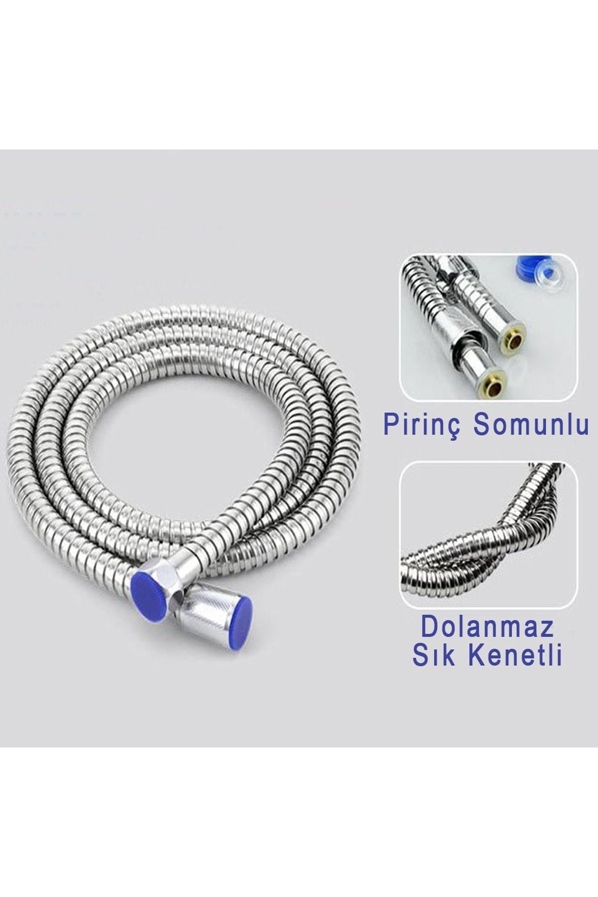 Plodna House Premium Kalite 150 cm Çelik Örgülü Krom Kaplama Duş Hortumu Duş Spirali G 1/2"