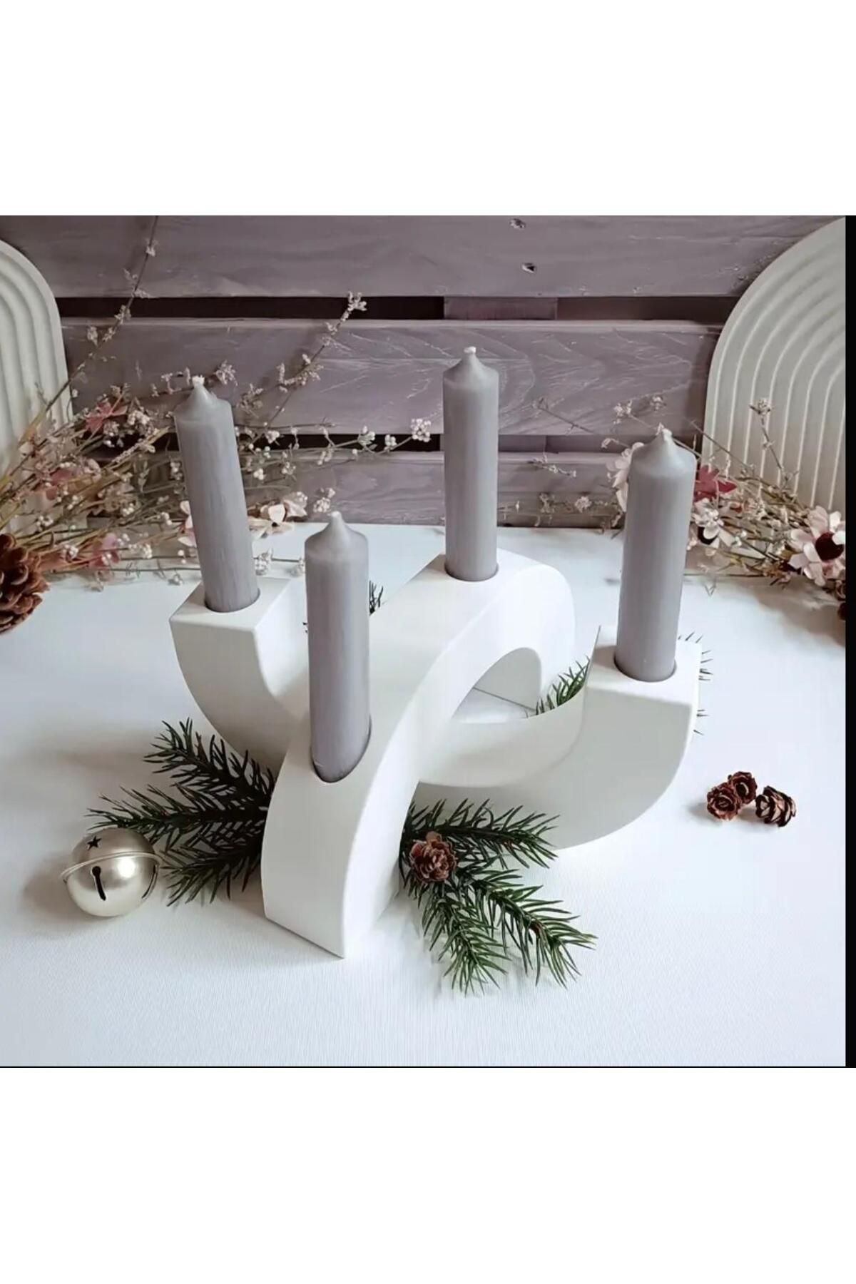 terra atölye Modern Beton 4'lü Şamdan – El Yapımı Dekoratif Mumluk