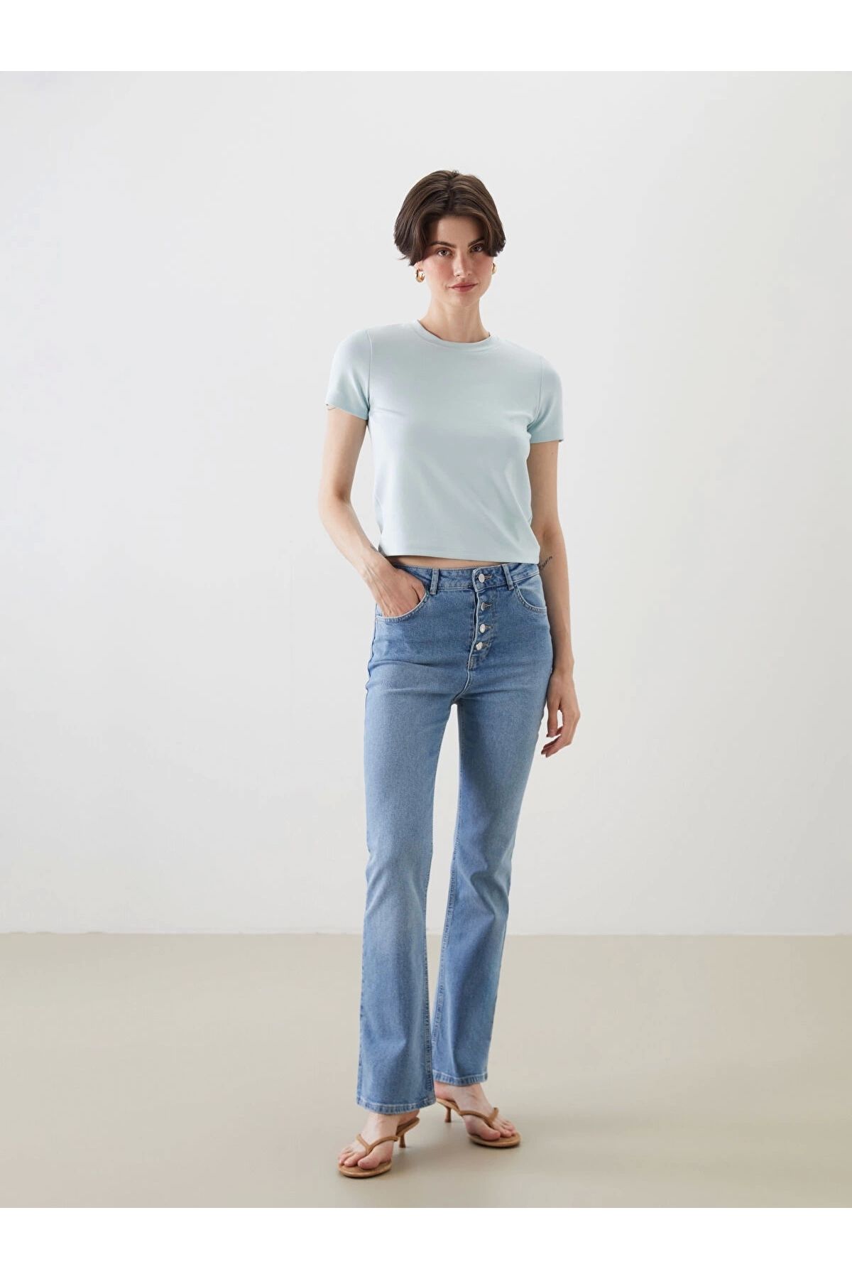 LC Waikiki LCW Jeans Indigo Crop Flare Kadın Jean Pantolon