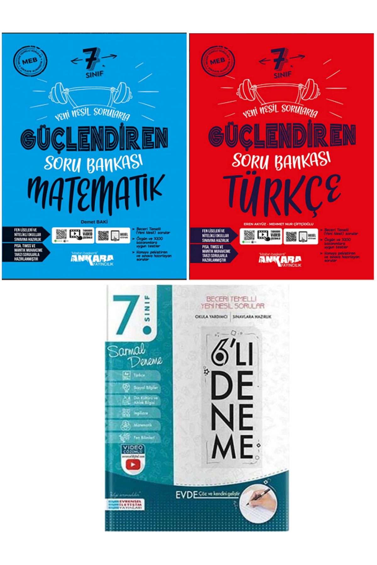 Evrensel İletişim Yayınları 7.Sınıf Ankara Güçlendiren Matematik + Türkçe Soru Bankaları + Evrensel 6'Lı Sarmal Deneme / 3 KİTAP