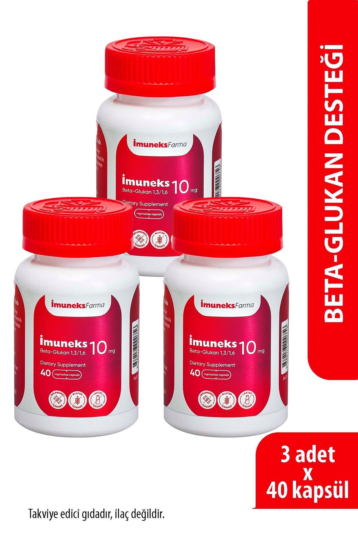 Imuneks Farma İmuneks 10 mg Beta Glukan (1,3/1,6) içeren Takviye Edici Gıda 40 Kapsül x 3 Adet