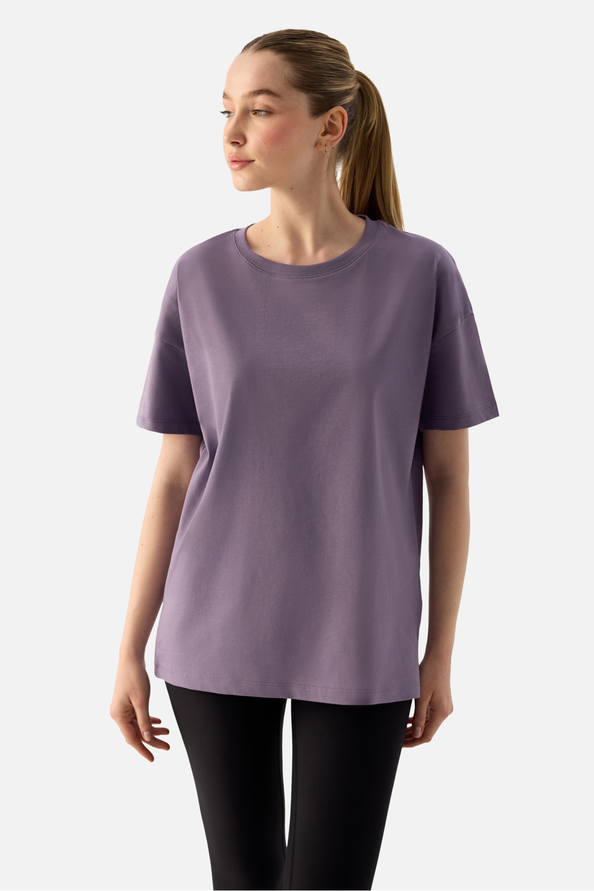 Superstacy Elora Rahat Kalıp Oversize Koyu Lila Tişört görsel 5