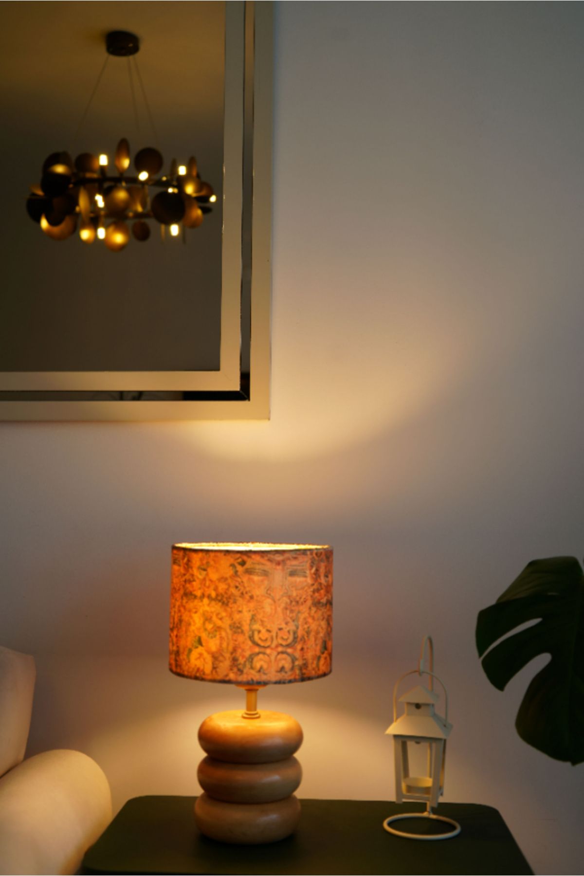 resinglight Üç Katlı Ahşap Model Silindir Kadife Kumaş Şapka Şık Yatak Odası Salon Abajur