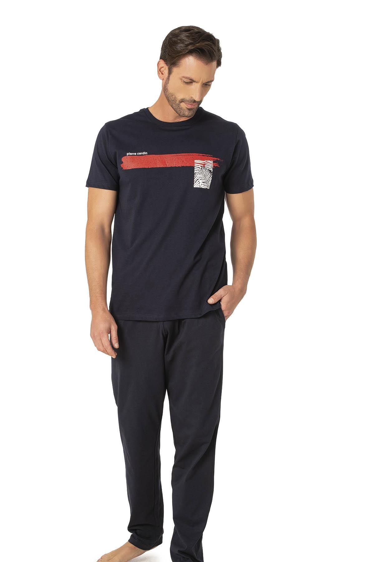 Pierre Cardin , Bisiklet Yaka, Baskılı, Yazlık Pijama Takım, %100 Pamuk