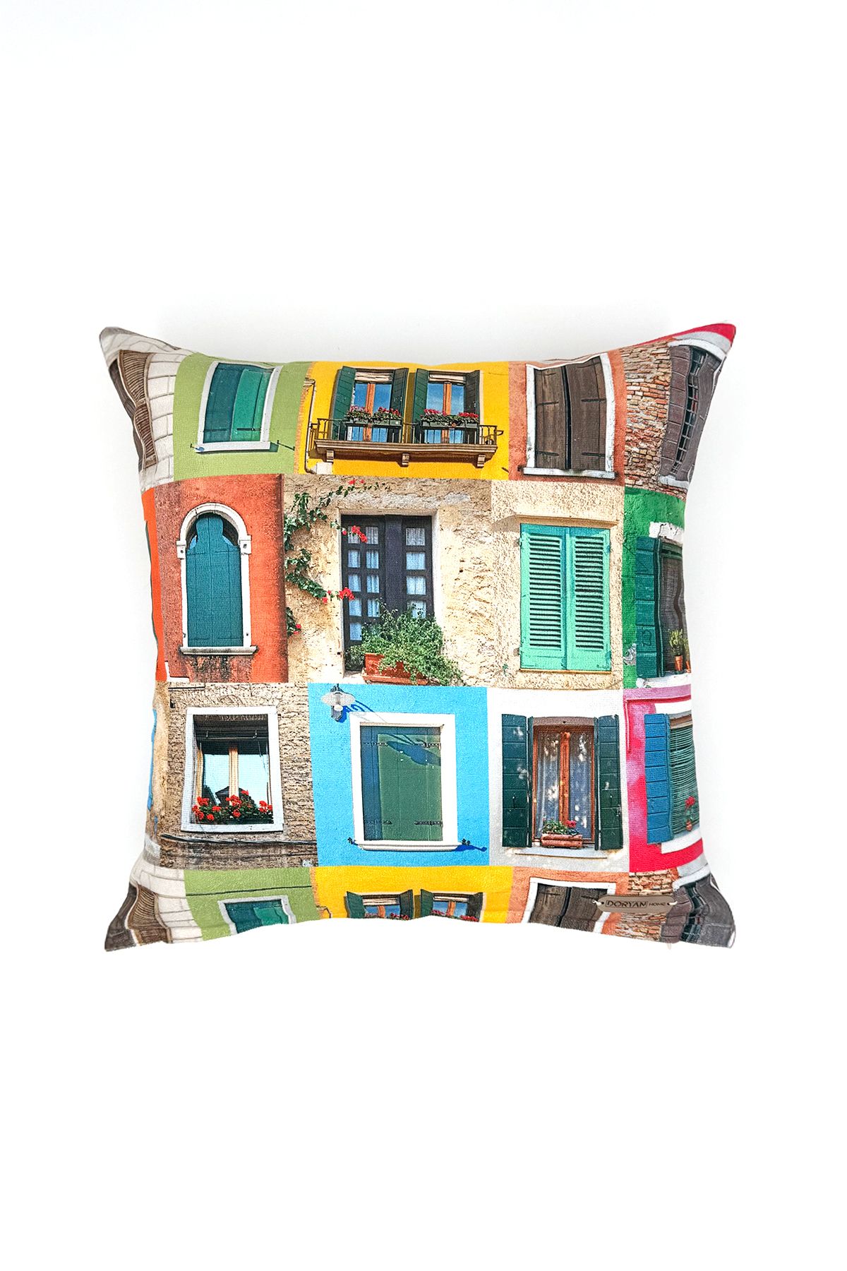 Doryan Home Colorful Corners - Döşemelik Kumaş Dijital Baskılı Dekoratif Kırlent Kılıfı - Çok Renkli Kare 45x45