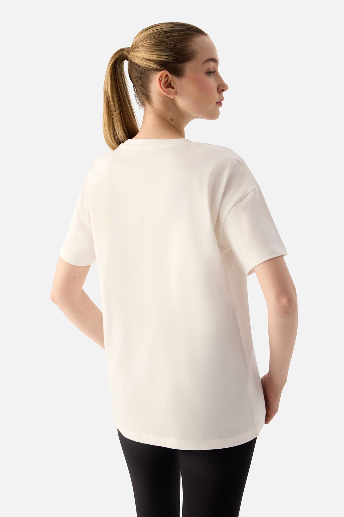 Superstacy Elora Rahat Kalıp Oversize Krem Tişört görsel 4