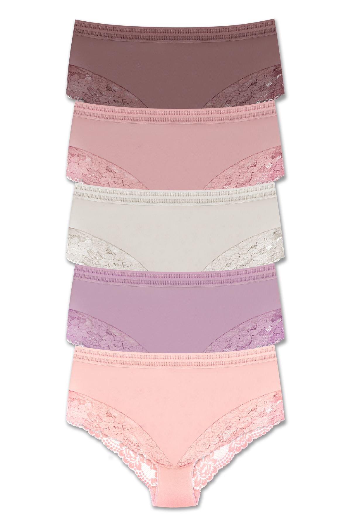 ZENA UNDERWEAR 5'li Tül ve Dantel Detaylı Lastikli Yüksek Bel Büyük Beden Kadın Külot