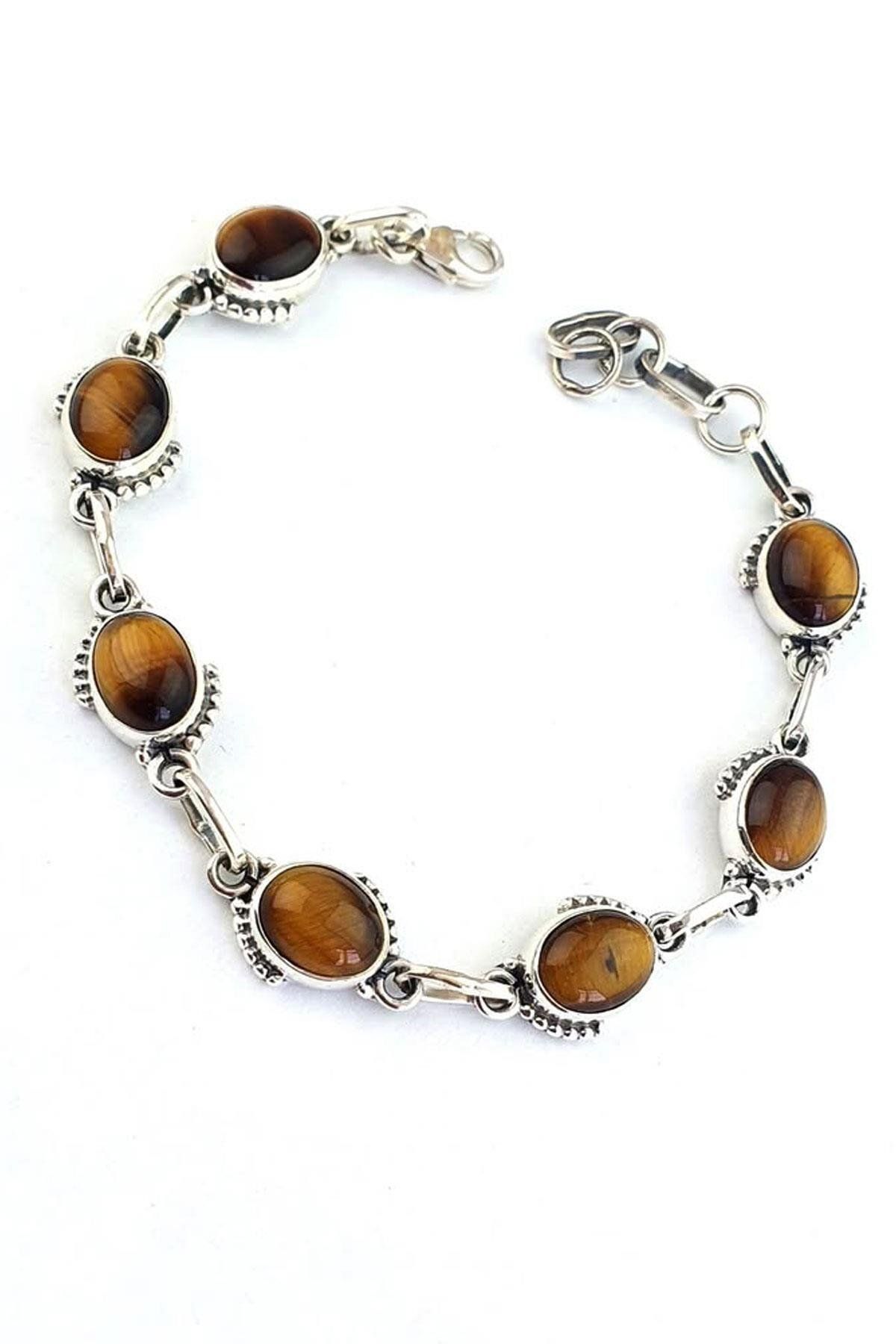 OSESHOP Kaplan gözü 925ayar Gümüş Tasarım Doğal Taş bileklik