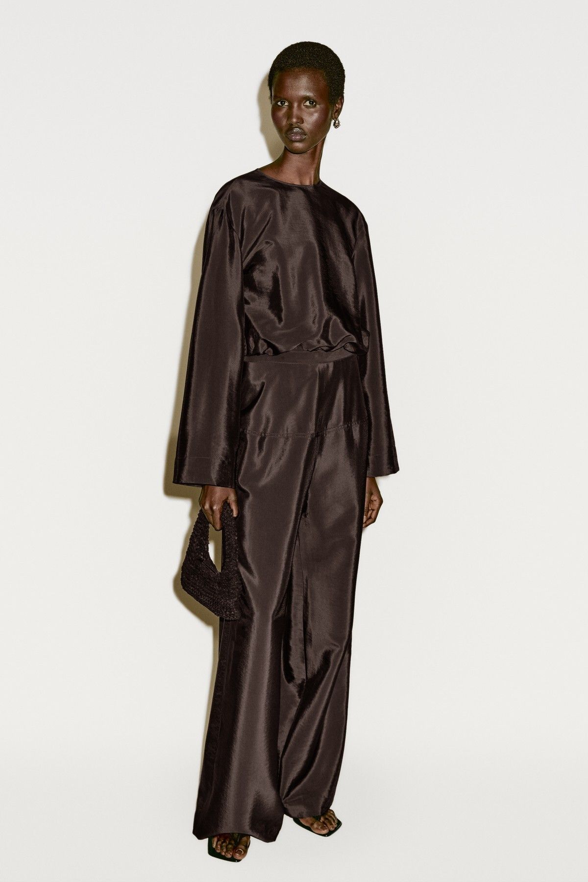 Massimo Dutti Dökümlü saten korse kemer pantolon - Limited Edition