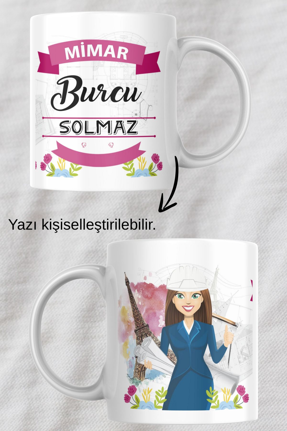 zerhome Kadın Mimar Temalı Beyaz Porselen Kupa Bardak