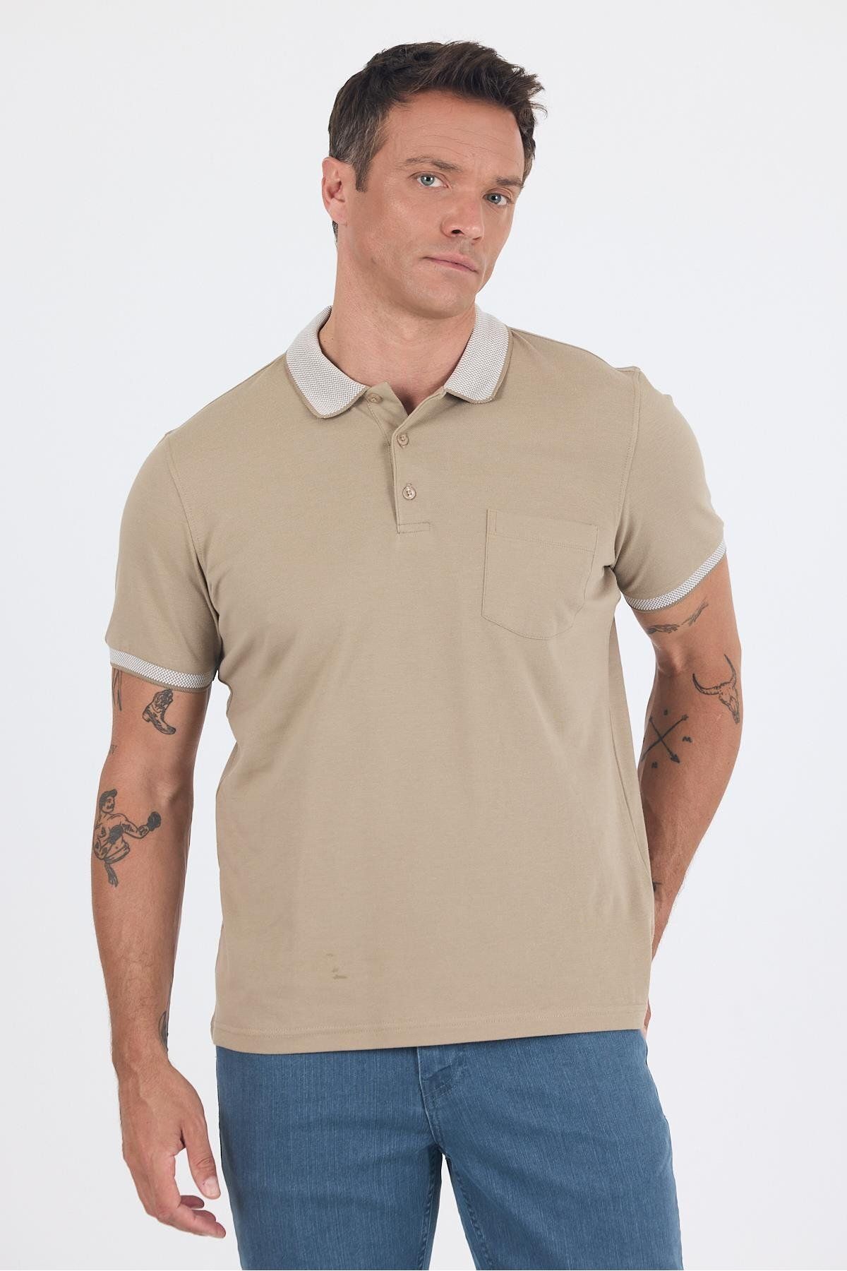 İmza Koyu Bej Polo Yaka Kısa Kol Cepli Comfort Fit :%100 Pamuk Tişört 1011250181
