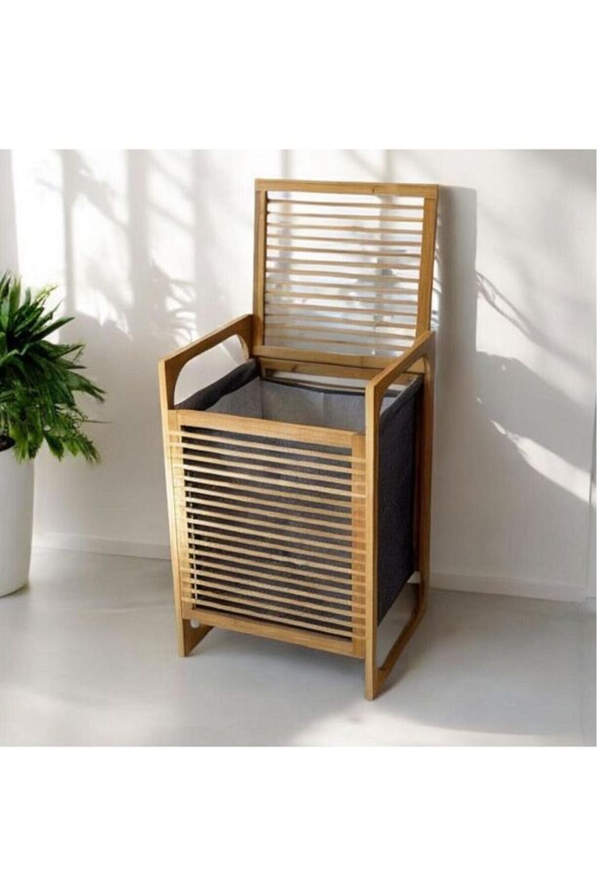 FİNCAN SUNUM HOME Bambu Kirli Çamaşır Sepeti Banyo Düzenleyici Oyuncak Saklama Organizer İçi Yıkanabilir Kumaş