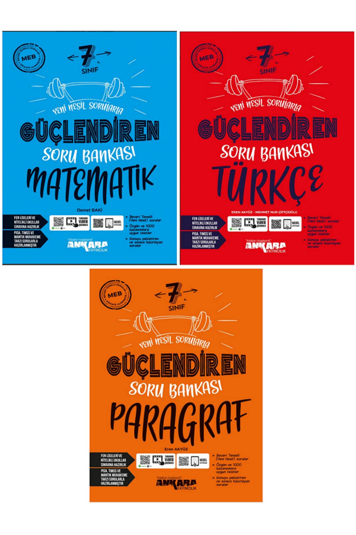 Evrensel İletişim Yayınları 7.Sınıf Ankara Güçlendiren Matematik - Türkçe - Paragraf Soru Bankaları / Video Çözümlü - 3 KİTAP
