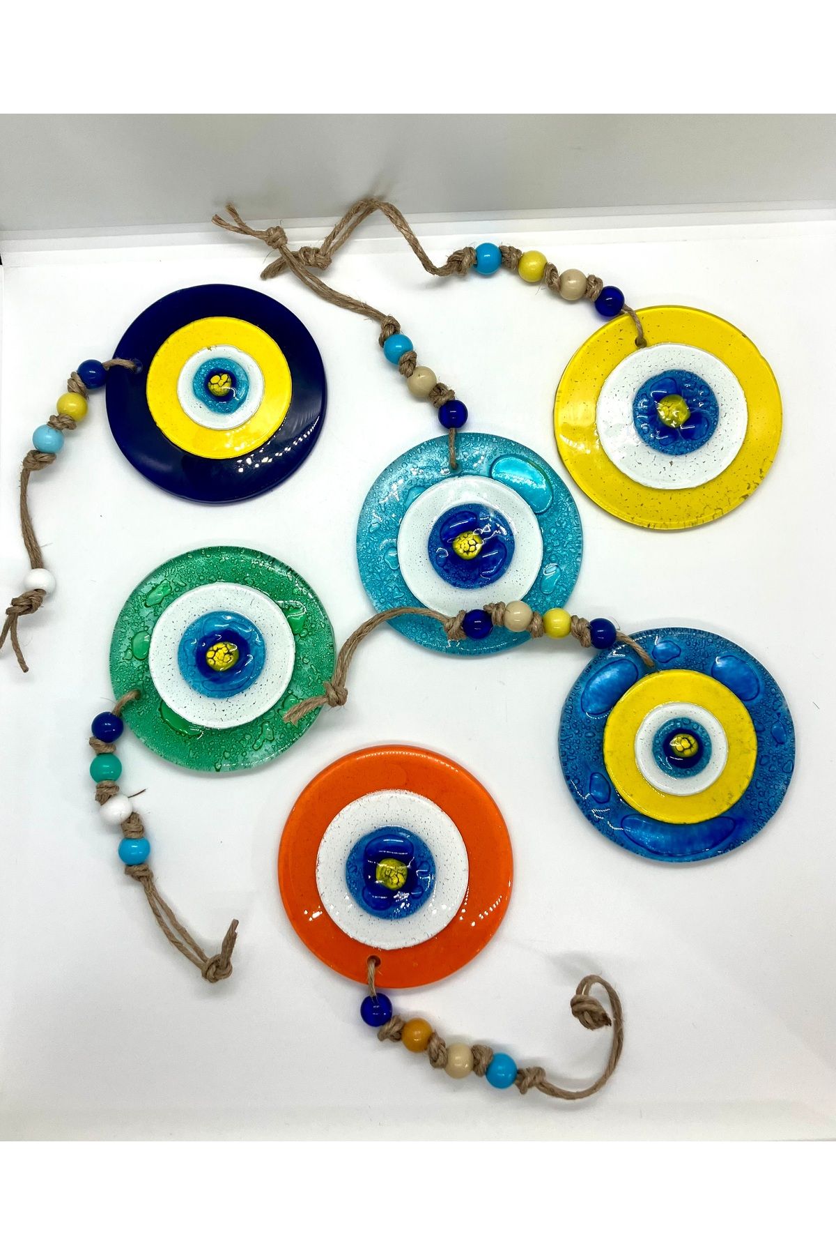 Store Nazar Boncuğu Sarı Balkon Bahçe Duvar Süsü El Yapımı Duvar Dekorasyonu 10 cm 6’lı Set