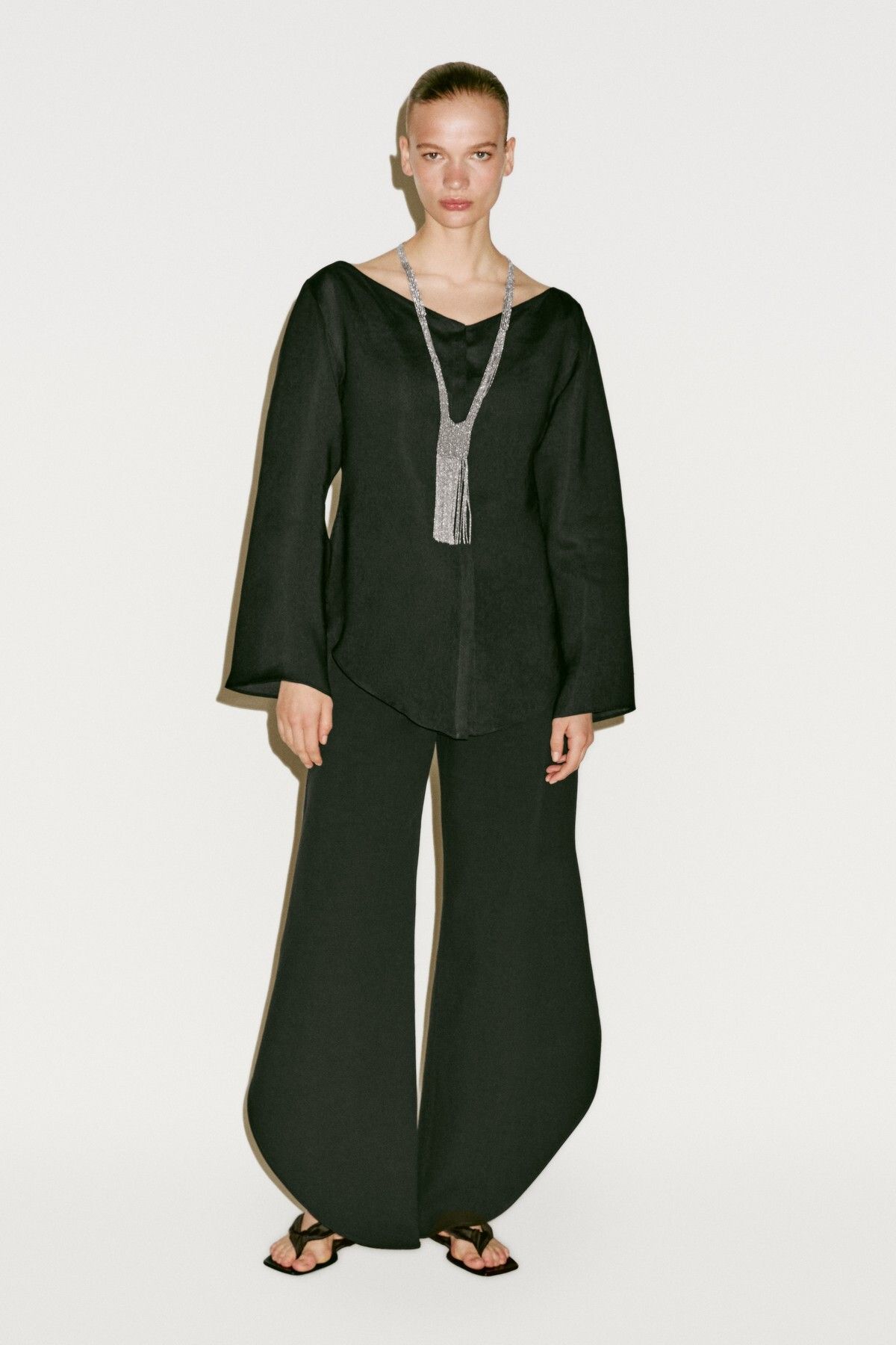 Massimo Dutti Keten karışımlı kayık yaka gömlek - Limited Edition