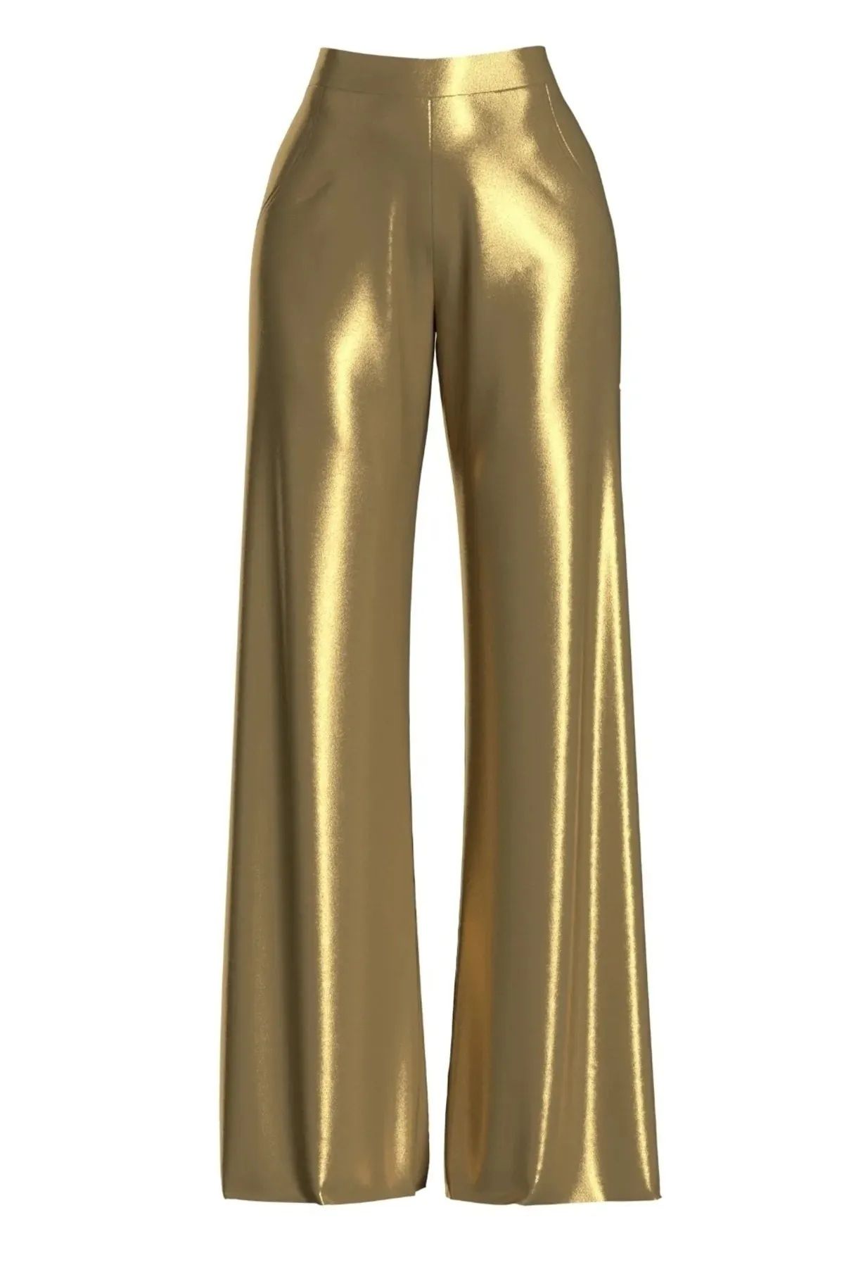 UNTIMELY Geniş Paça Gold Monoray Casual/Şık Pantolon