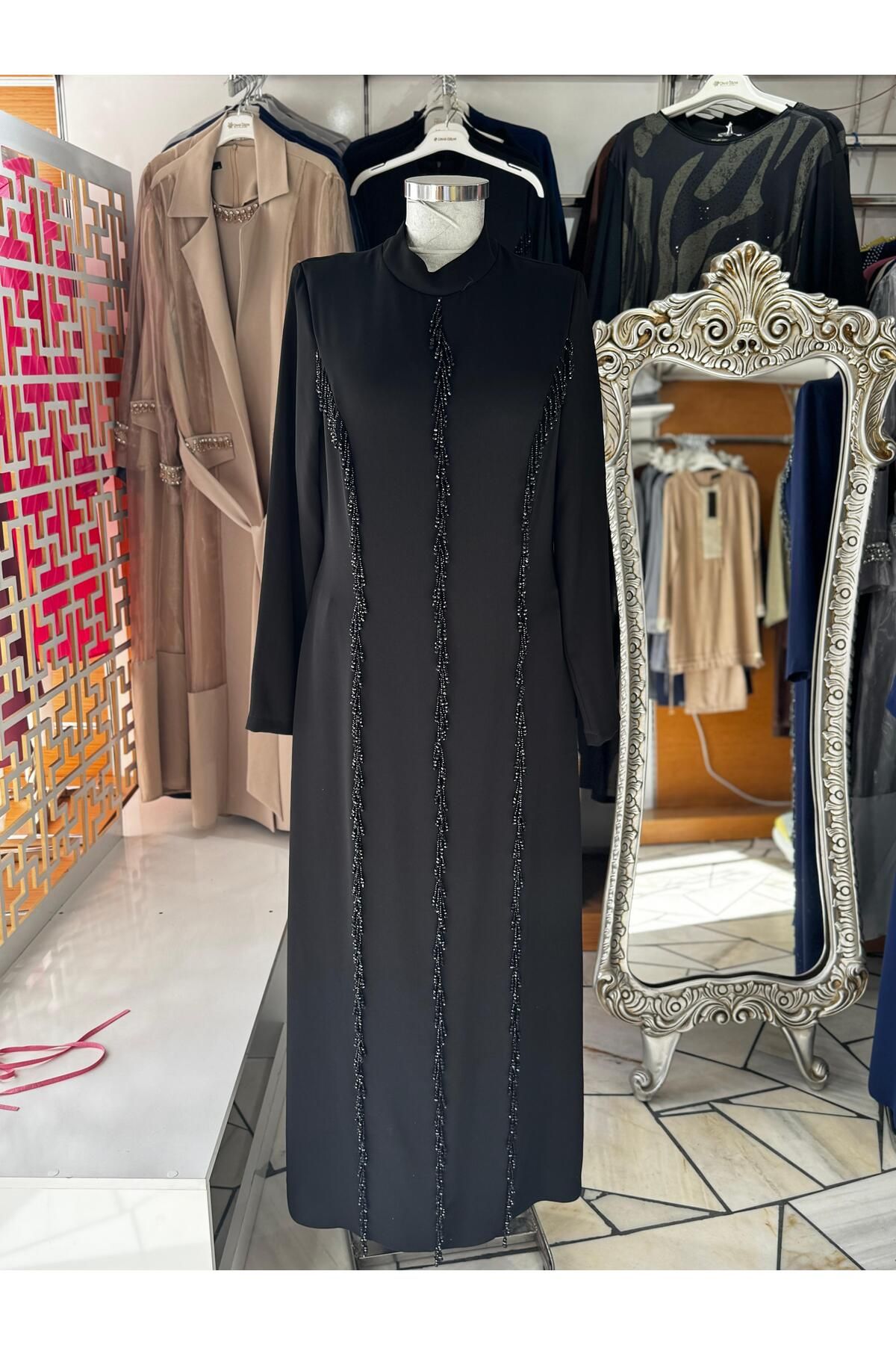 Butik taşlı tesettür abiye