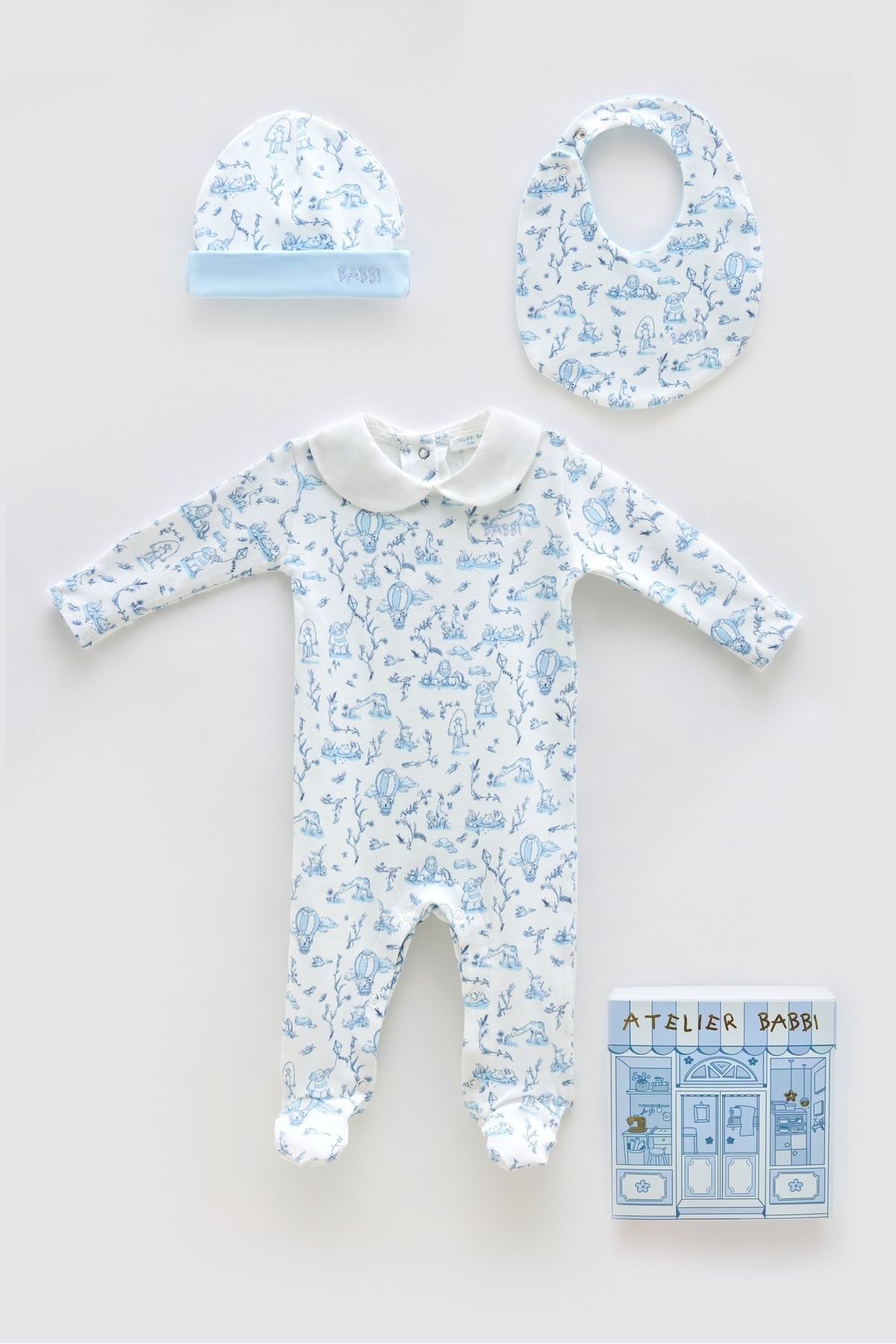 Atelier Babbi 3-Piece Newborn Set - Toile De Jouy / Blue