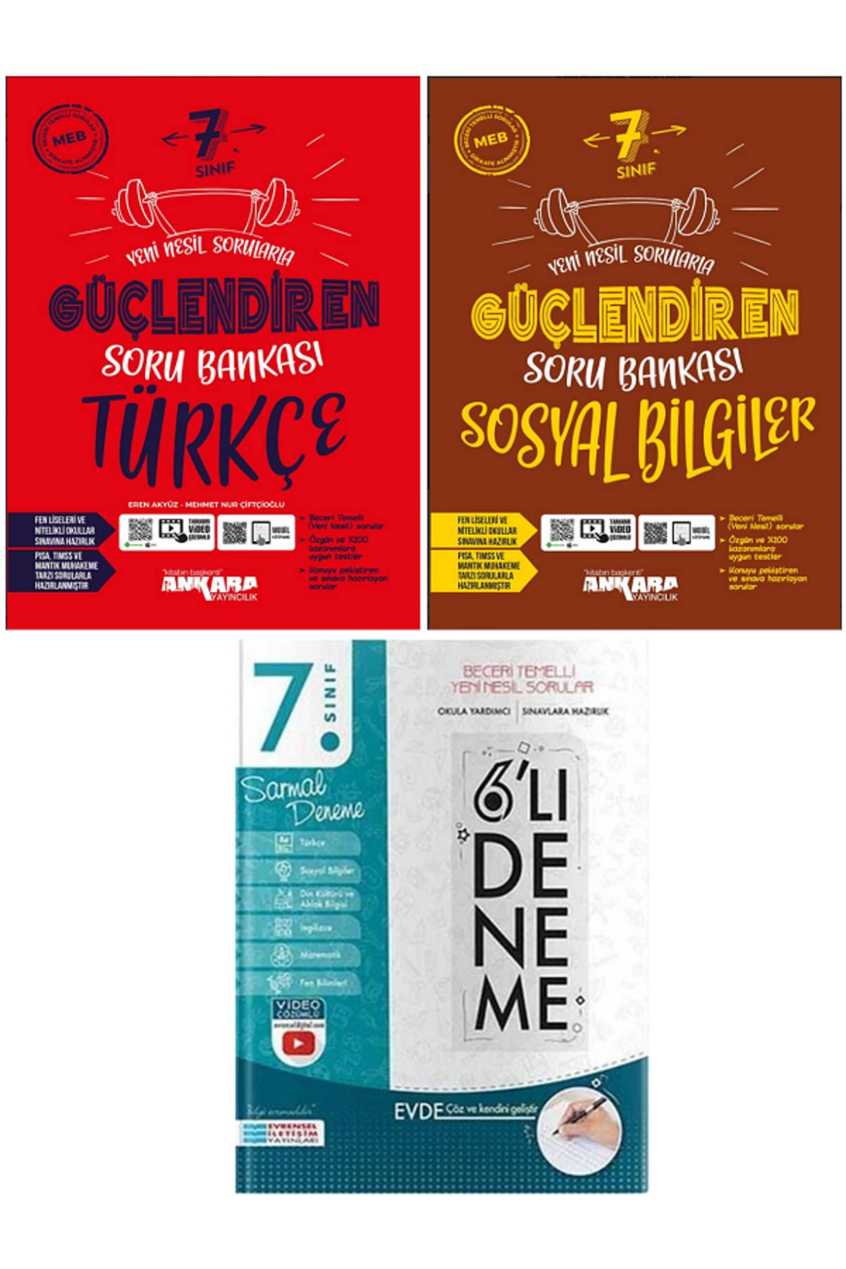 Evrensel İletişim Yayınları 7.Sınıf Ankara Güçlendiren Türkçe + Sosyal Bilgiler Soru Bankaları + Evrensel 6'Lı Sarmal Deneme