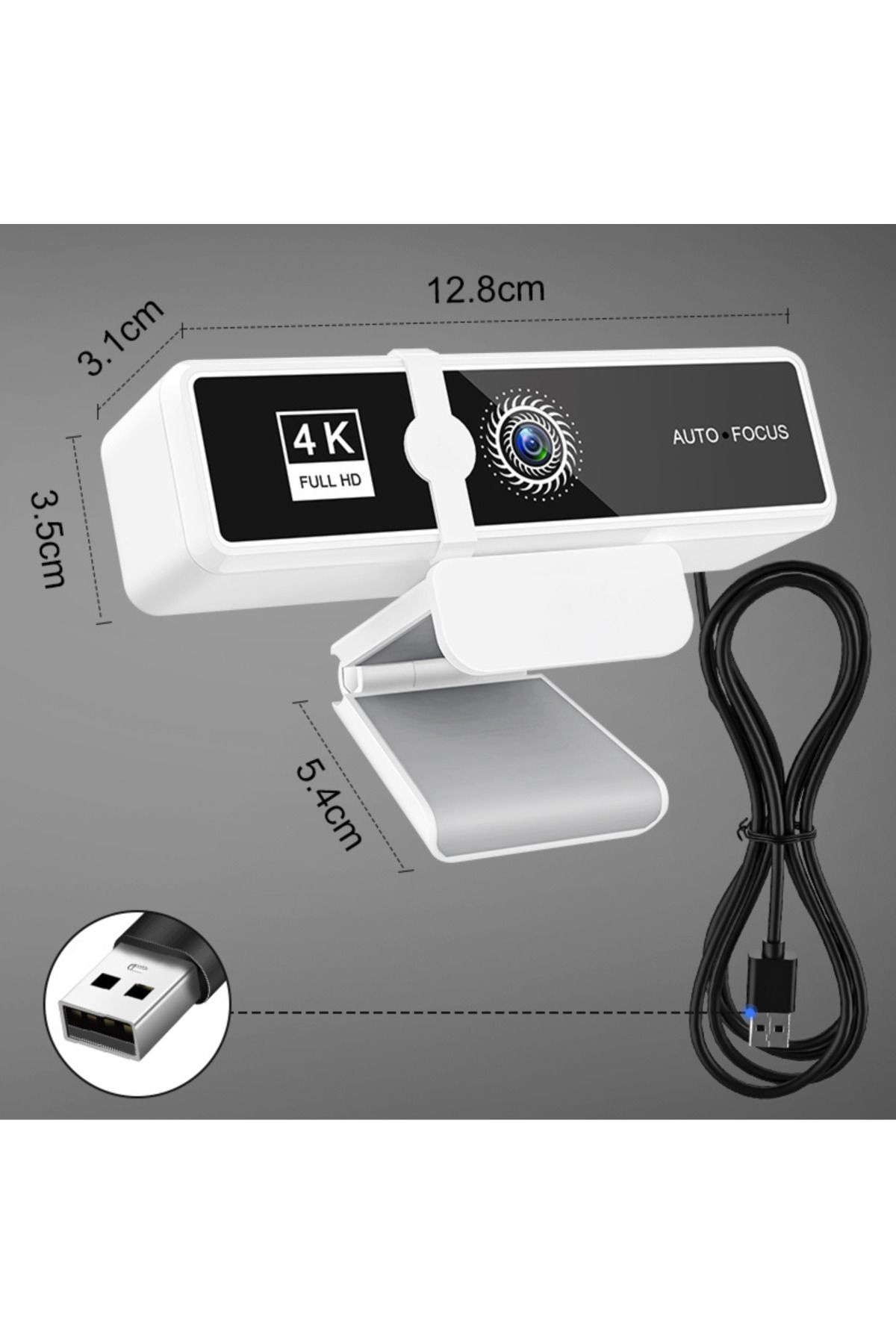 TEQRO-Cameră Web 4K TEQRO™, Autofocus, Plug & Play, Jocuri, Conferințe, Streaming, Microfon Stereo, USB, Alb 4
