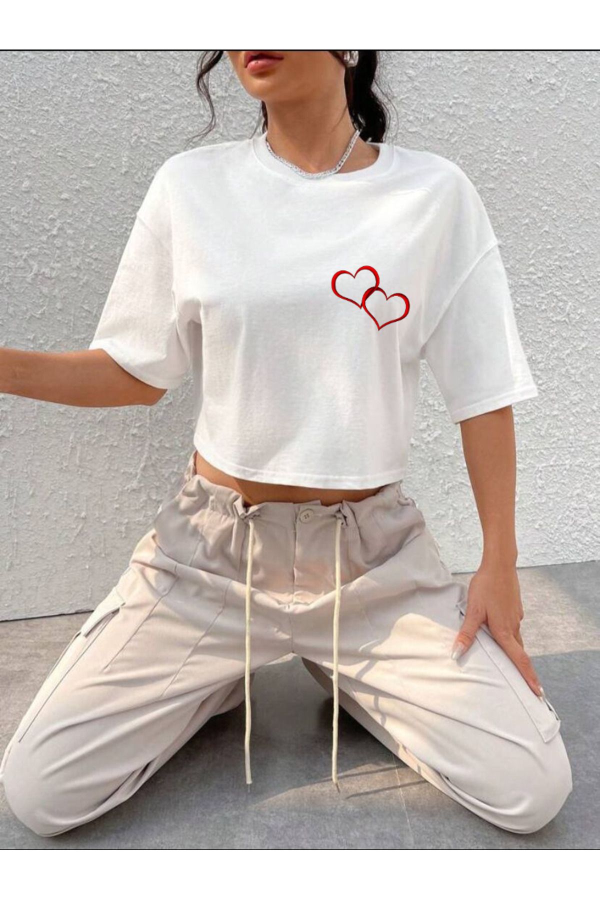ORTAKÇA Kırmızı Kalpli Crop