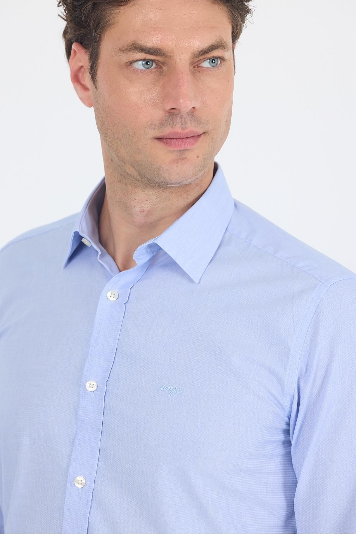 İmza-Cămașă albastră cu mânecă lungă Filafil Model Filafil Guler dur fără buzunar Bumbac Basic Slim Fit 1004250008_304 4