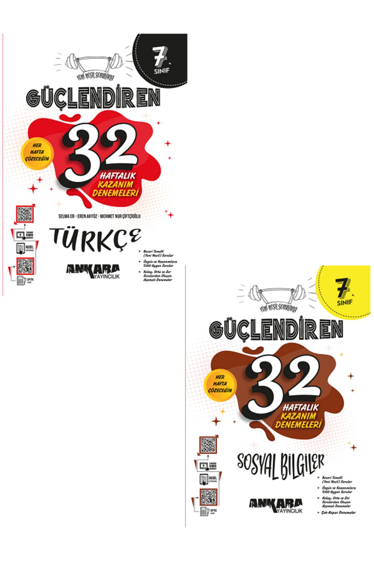 Evrensel İletişim Yayınları 7.Sınıf Ankara Güçlendiren Türkçe + Sosyal Bilgiler 32 Haftalık Deneme / Video Çözüm - 2 KİTAP SET
