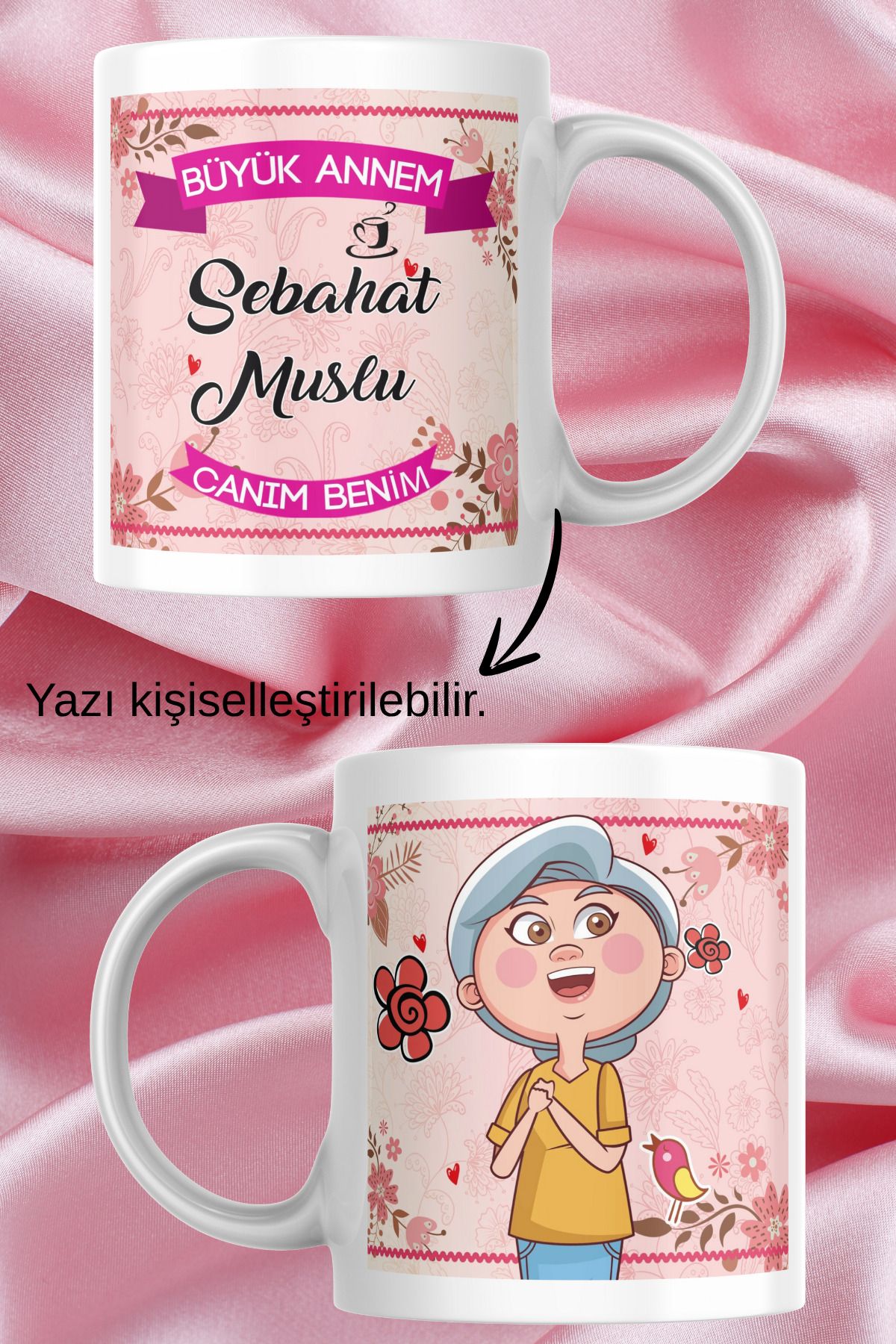 zerhome Büyükanne Temalı Beyaz Porselen Kupa Bardak