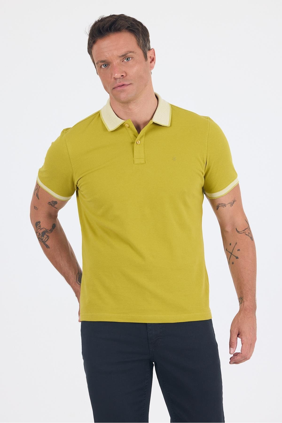 İmza Hardal Polo Yaka Kısa Kol Cepsiz Slim Fit :%100 Pamuk Tişört 1011250182