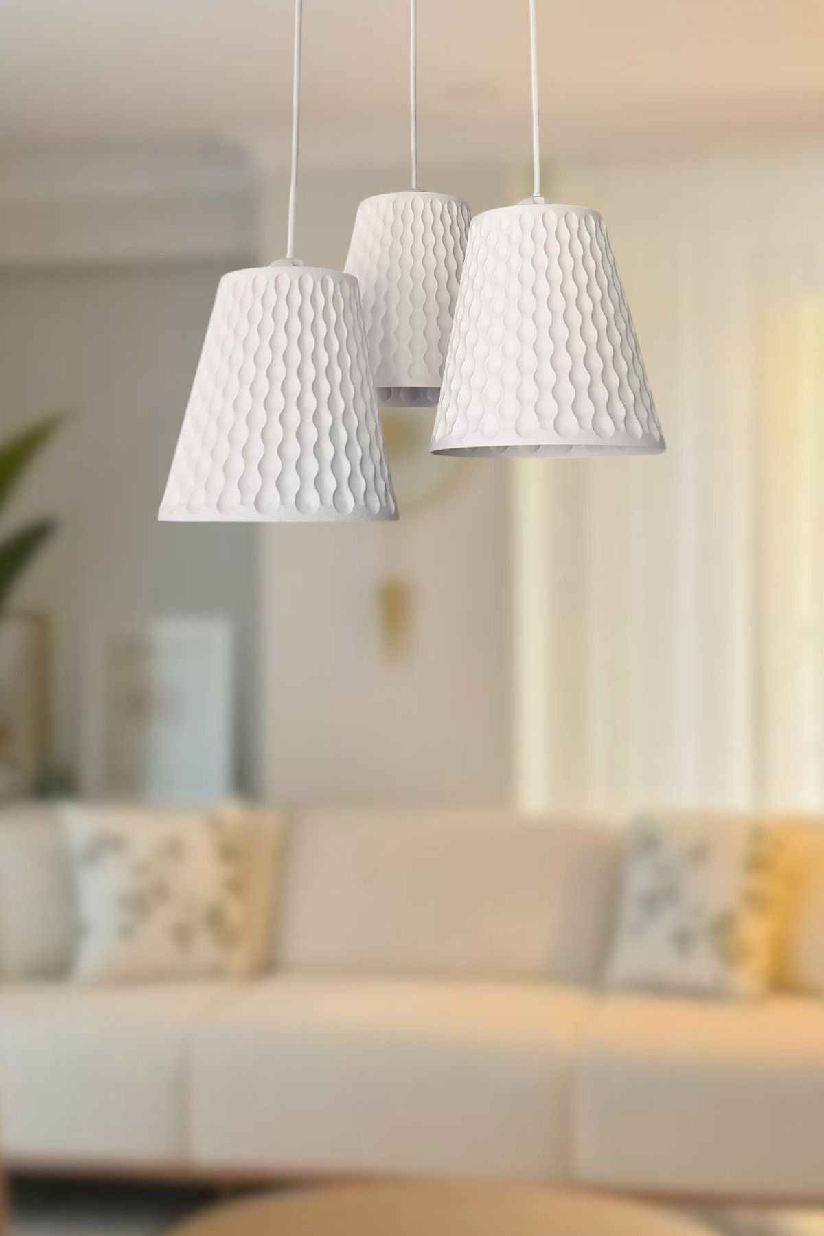 FORECASTE Modern Beyaz 3'lü Sarkıt Avize Petek Desenli Beton Görünümlü Ayarlanabilir Salon Mutfak Avizesi Ofis