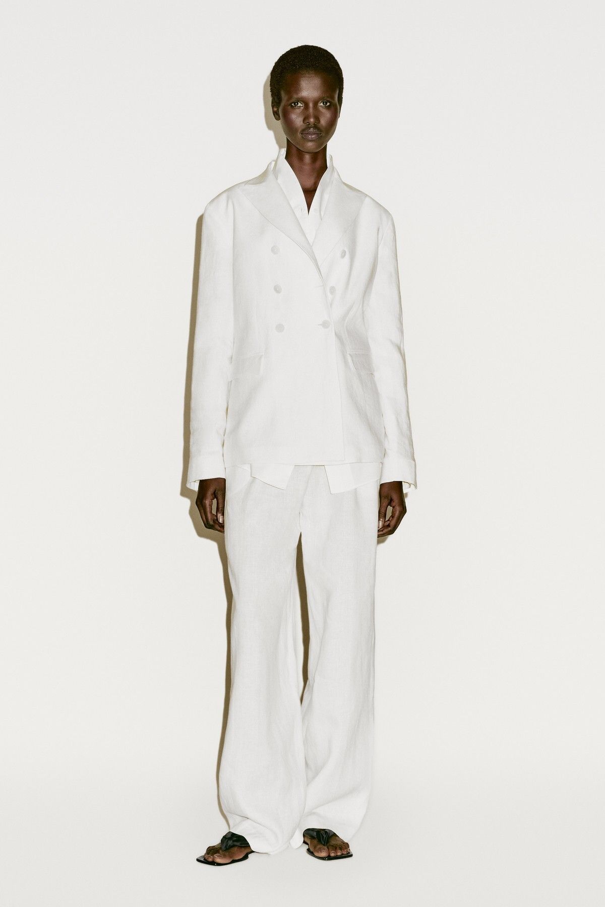 Massimo Dutti Streç kruvaze keten blazer - Limited Edition