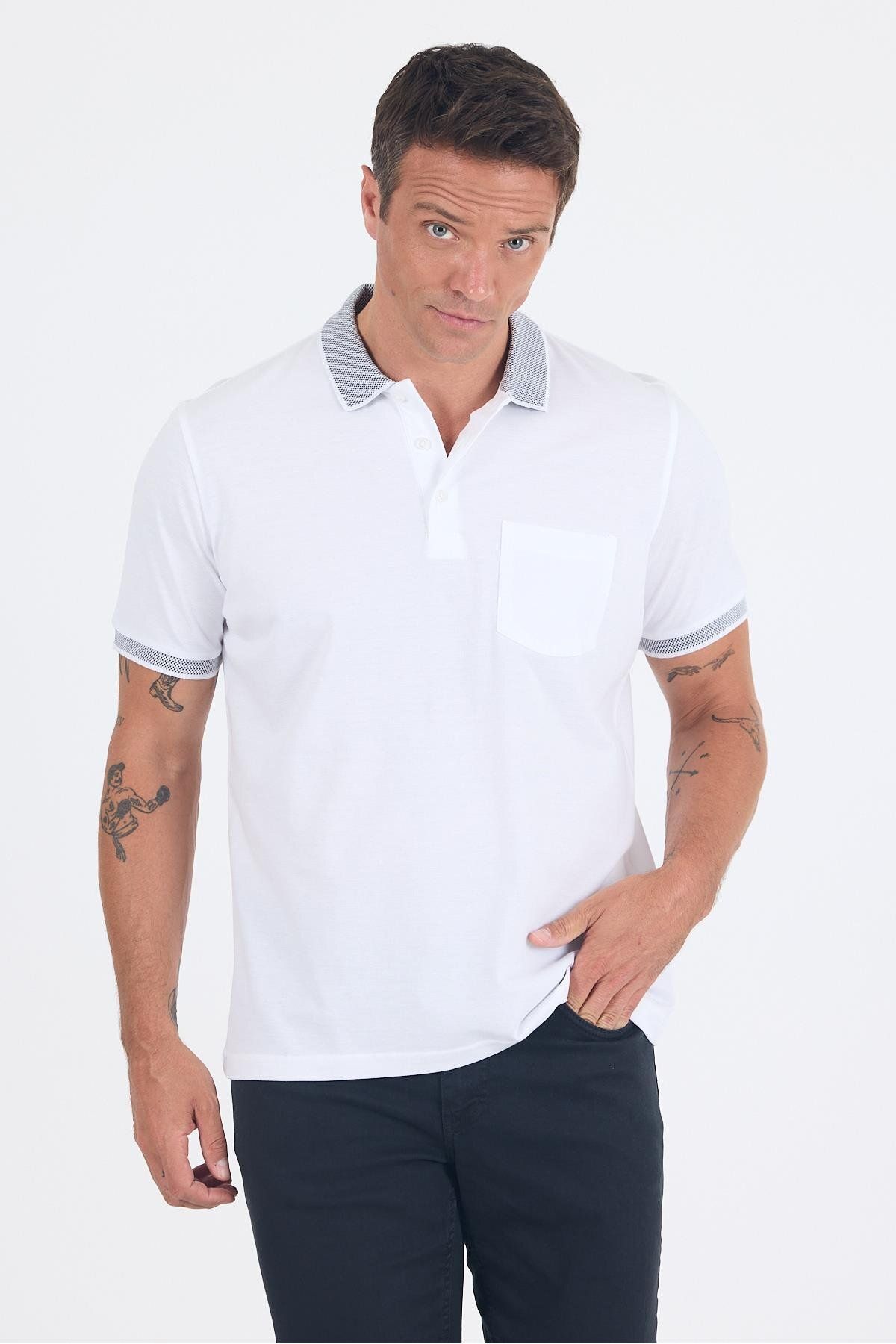 İmza Beyaz Polo Yaka Kısa Kol Cepli Comfort Fit :%100 Pamuk Tişört 1011250181