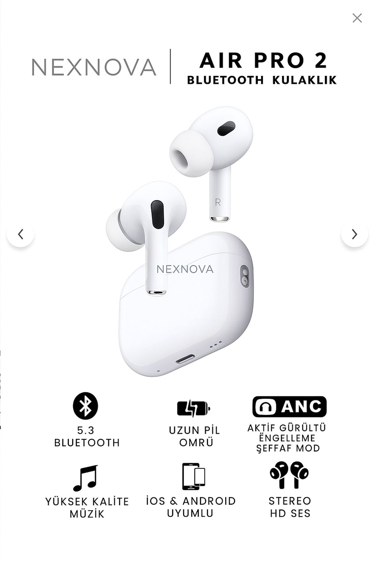 nexnova Air Pro2 ANC Bluetooth Kulaklık Gürültü Engelleme&Şeffaf Mod Ios ve Android Tüm TelefonlaraUyumlu